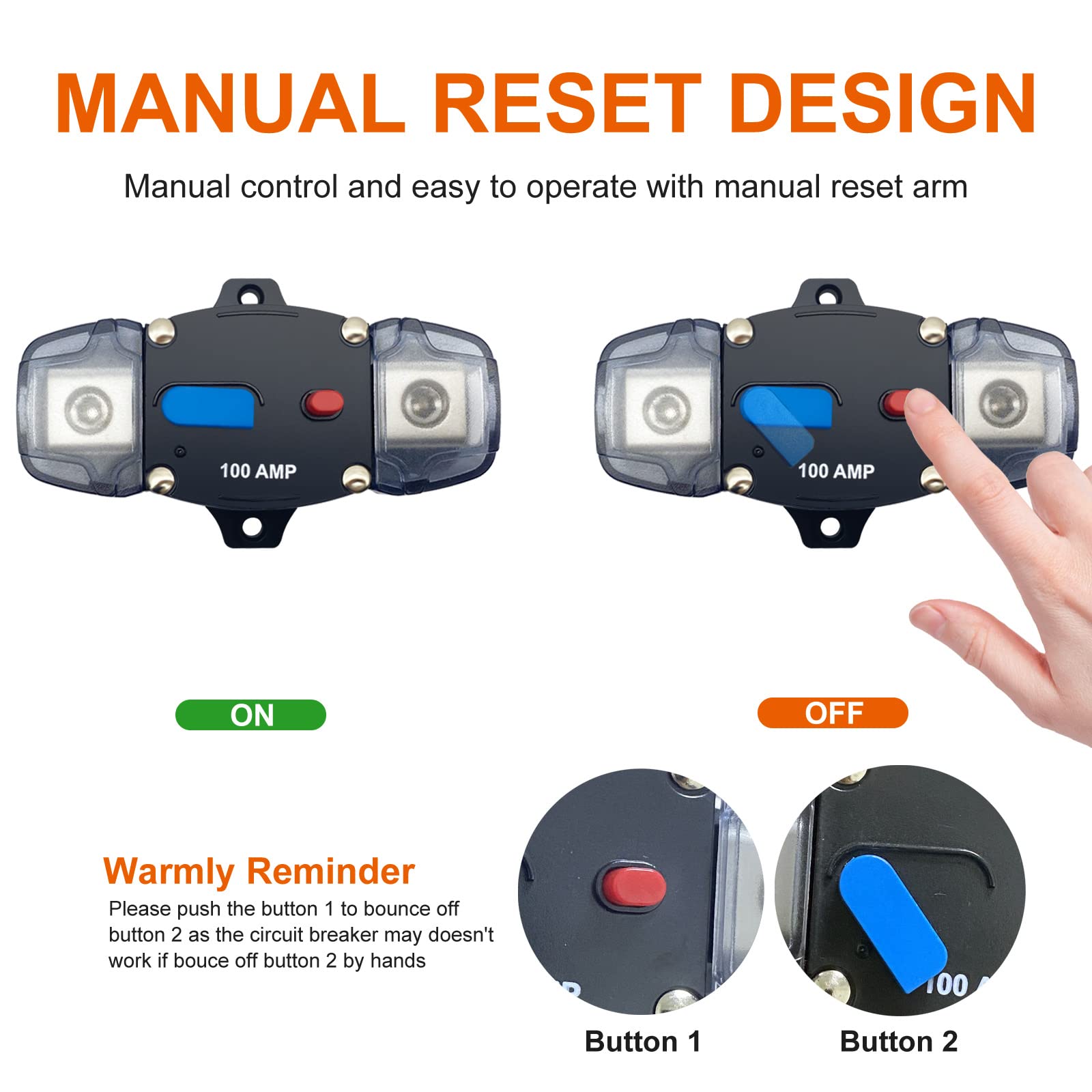 Erayco 300 Amp Circuit Breaker With Manual Reset, 12-48 Volt Dc, 0-8 Gauge Trolling Motor Car Stereo Audio Inline Fuse Block Hol