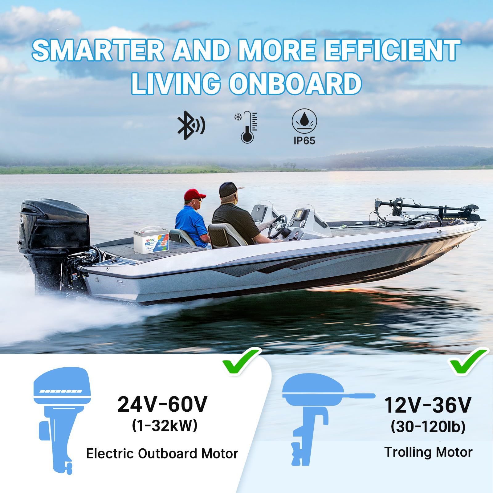 Redodo 12V 100Ah Bluetooth LiFePO4 Battery, Peak Current 500A with 100A BMS, 4 Pack 12V Group 31 Batteries in Series to 48V 100