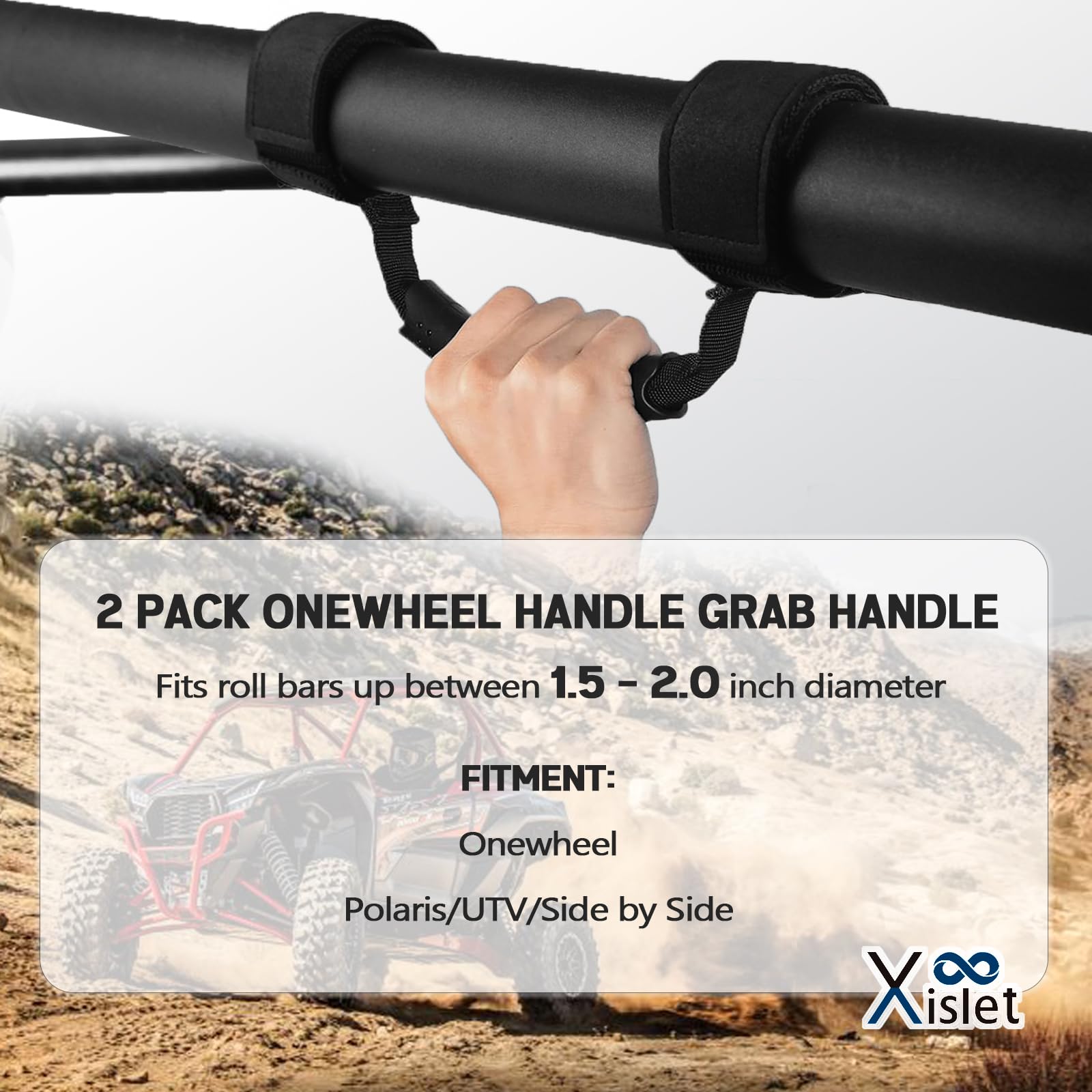 Xislet Onewheel Grab Handle - 2 Pack, Black, Compatible with UTV Polaris RZR & Can Am Maverick, Model XZGH002, Durable Plastic