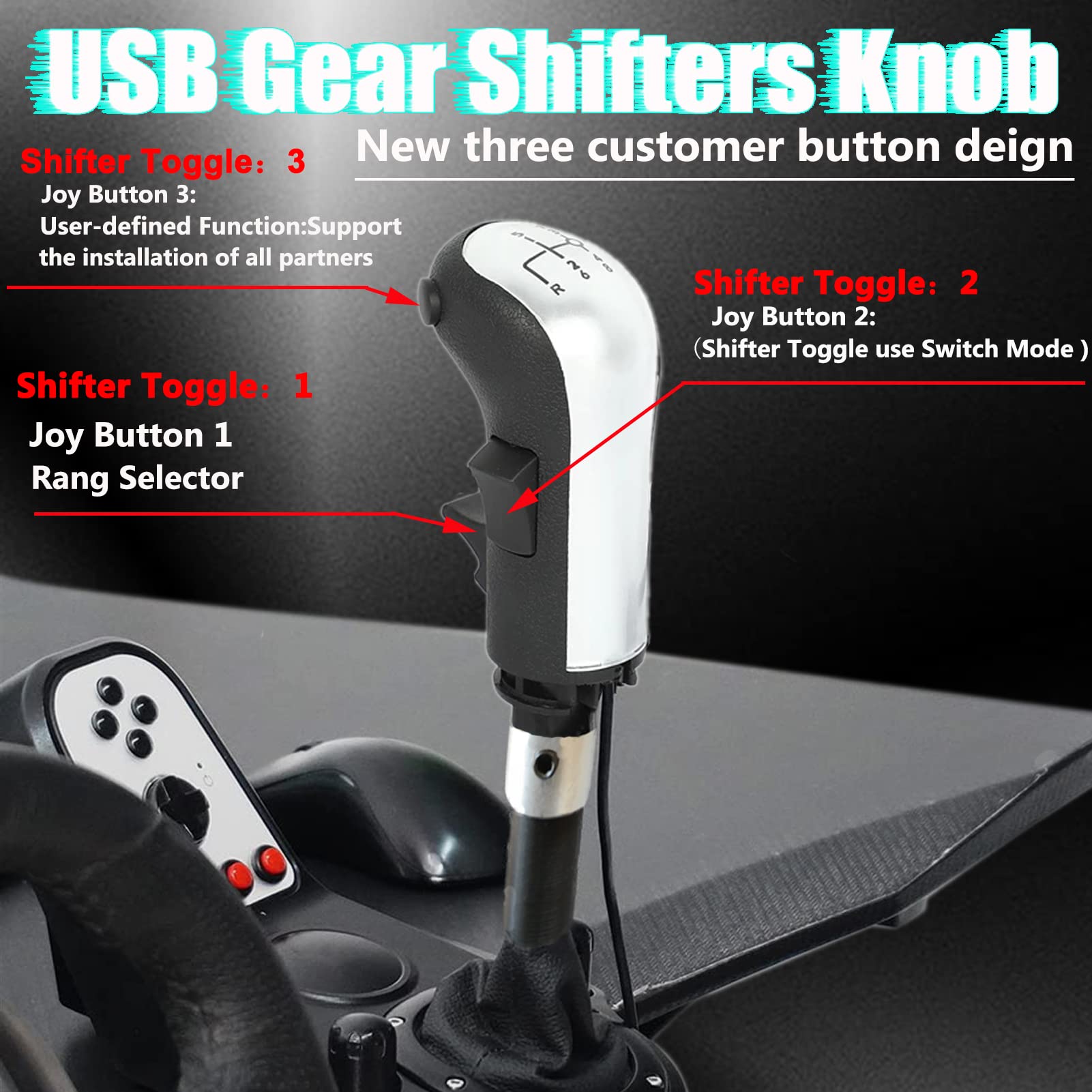 Obokidly USB Gearshift Knob for G29 G920 G27 - Silver, Ideal for Sim Racing in ETS2 & ATS