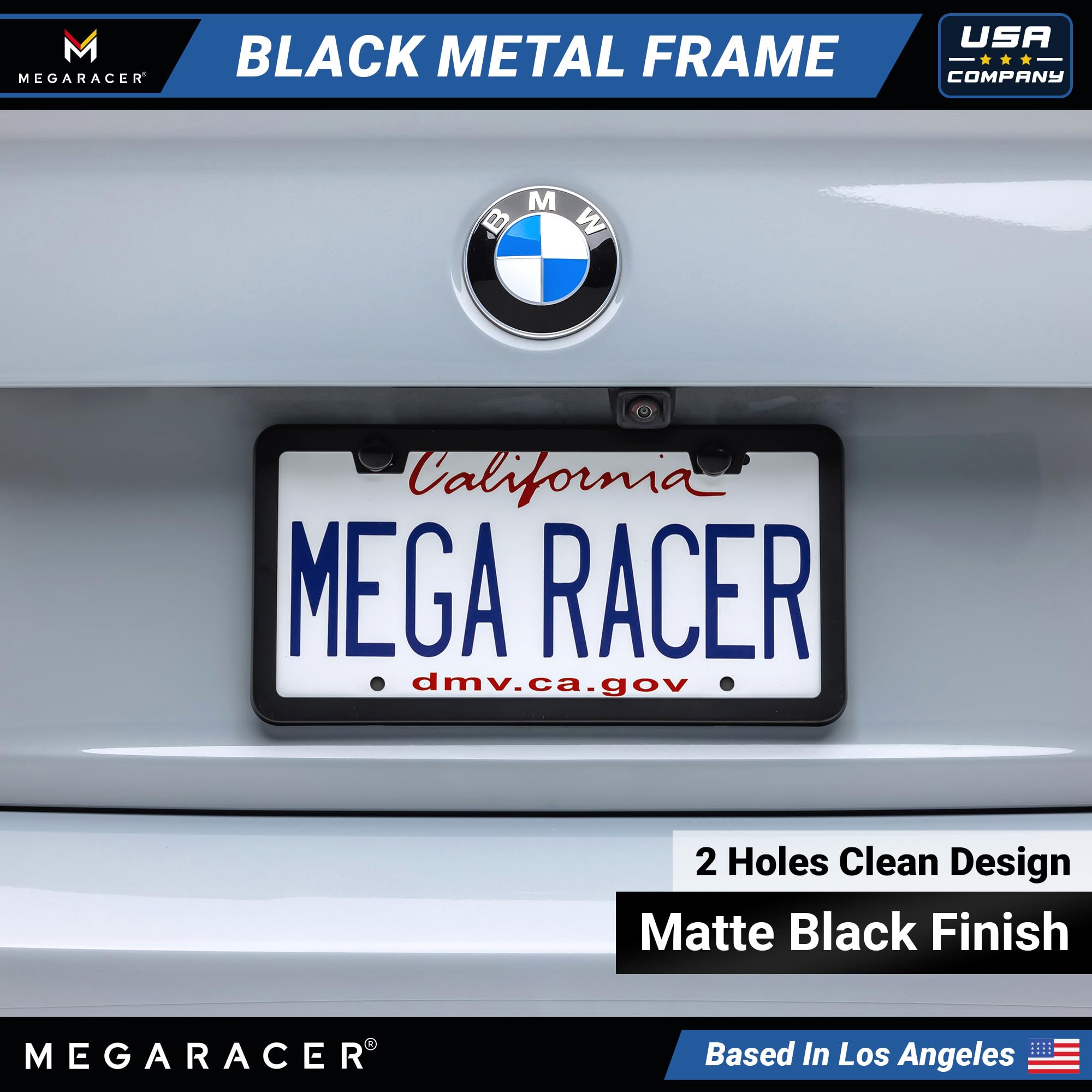 Slimline Matte Black License Plate Frames Metal | 2 Pack | Screws Fits Bmw Tesla Mercedes Porsche Audi Lexus | Slim Thin Cool Li