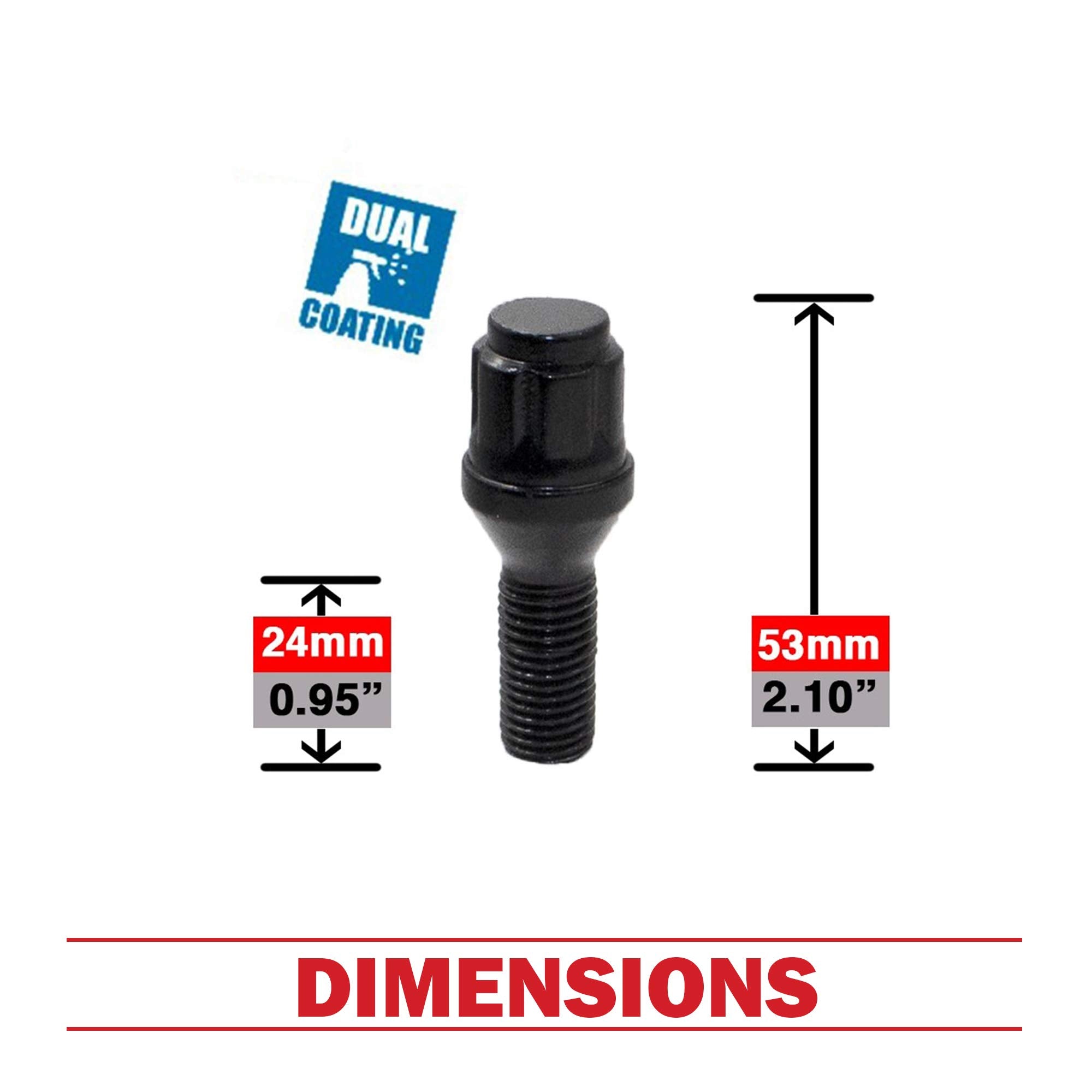 Wheel Accessories Parts Set Of 20 Black 14X1.5 Lug Bolts Locking Spline Conical Seat With 24 Mm Shank Length Small Diameter Lug