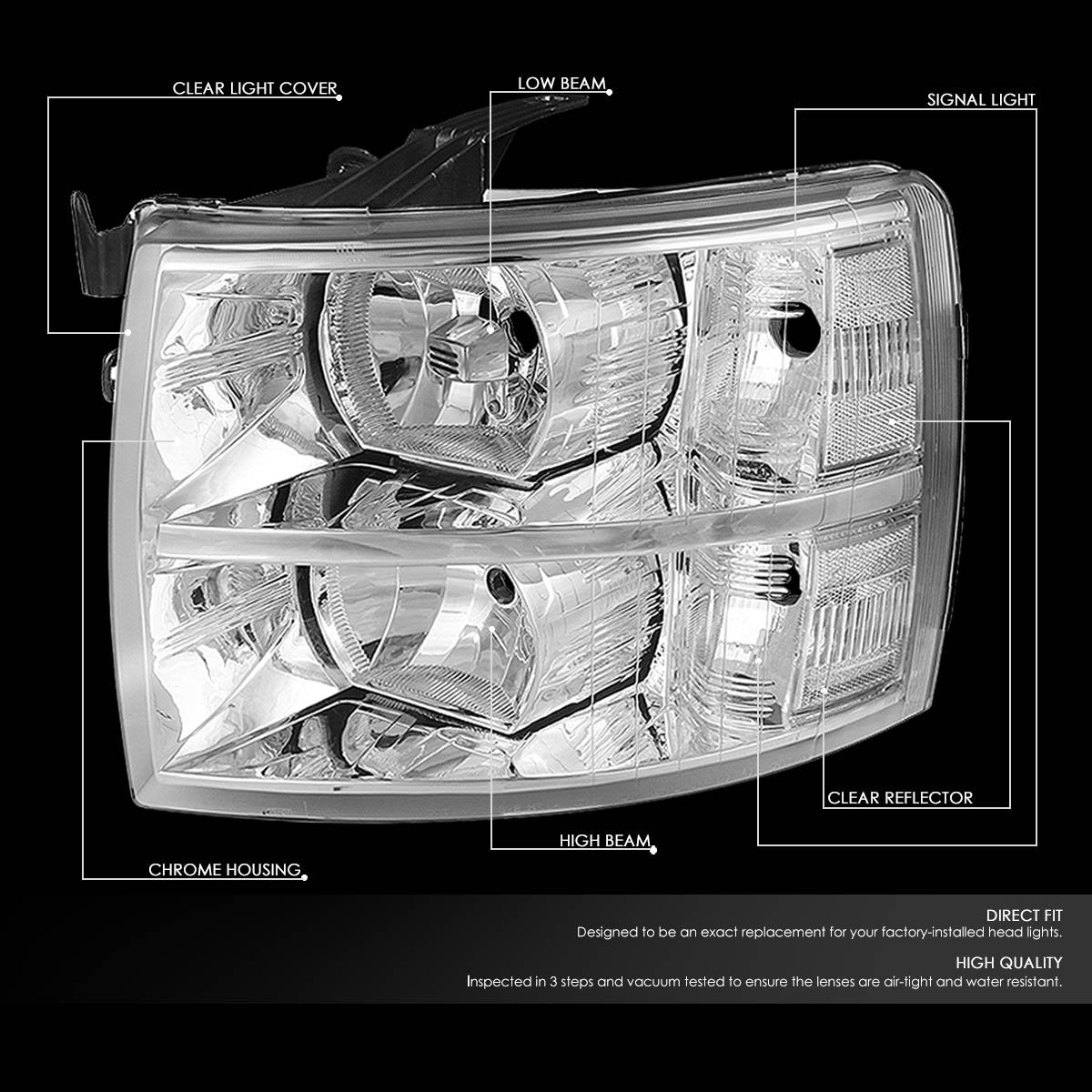 Dna Motoring Hl-Oh-Csil07-Ch-Cl1 Pair Of Chrome Housing Headlights Compatible With 07-13 Silverado 1500/07-14 Silverado 2500 Hd