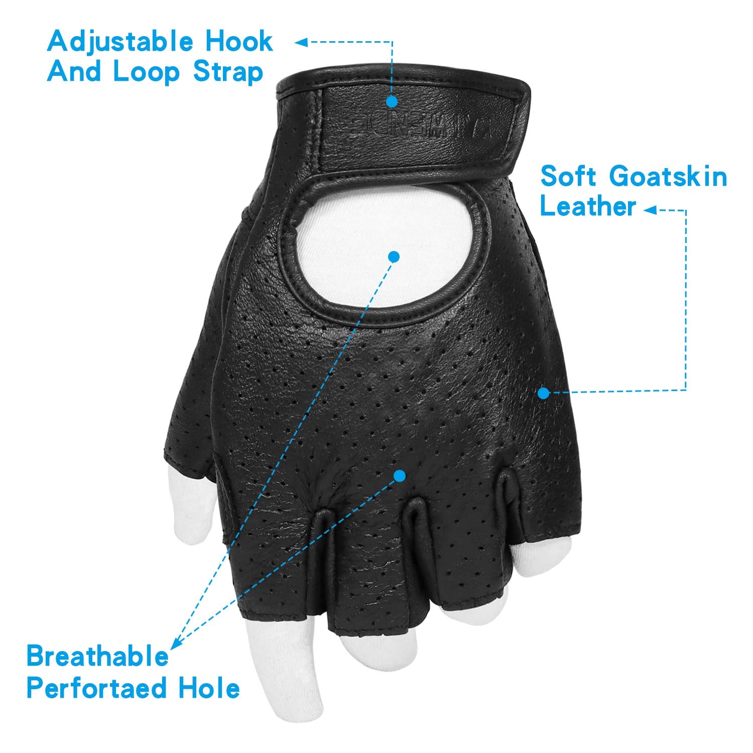 Kaiwende Half Finger Men'S Motorcycle Gloves Gel Padded Fingerless Leather Motorbike Gloves (Black, X-Large)