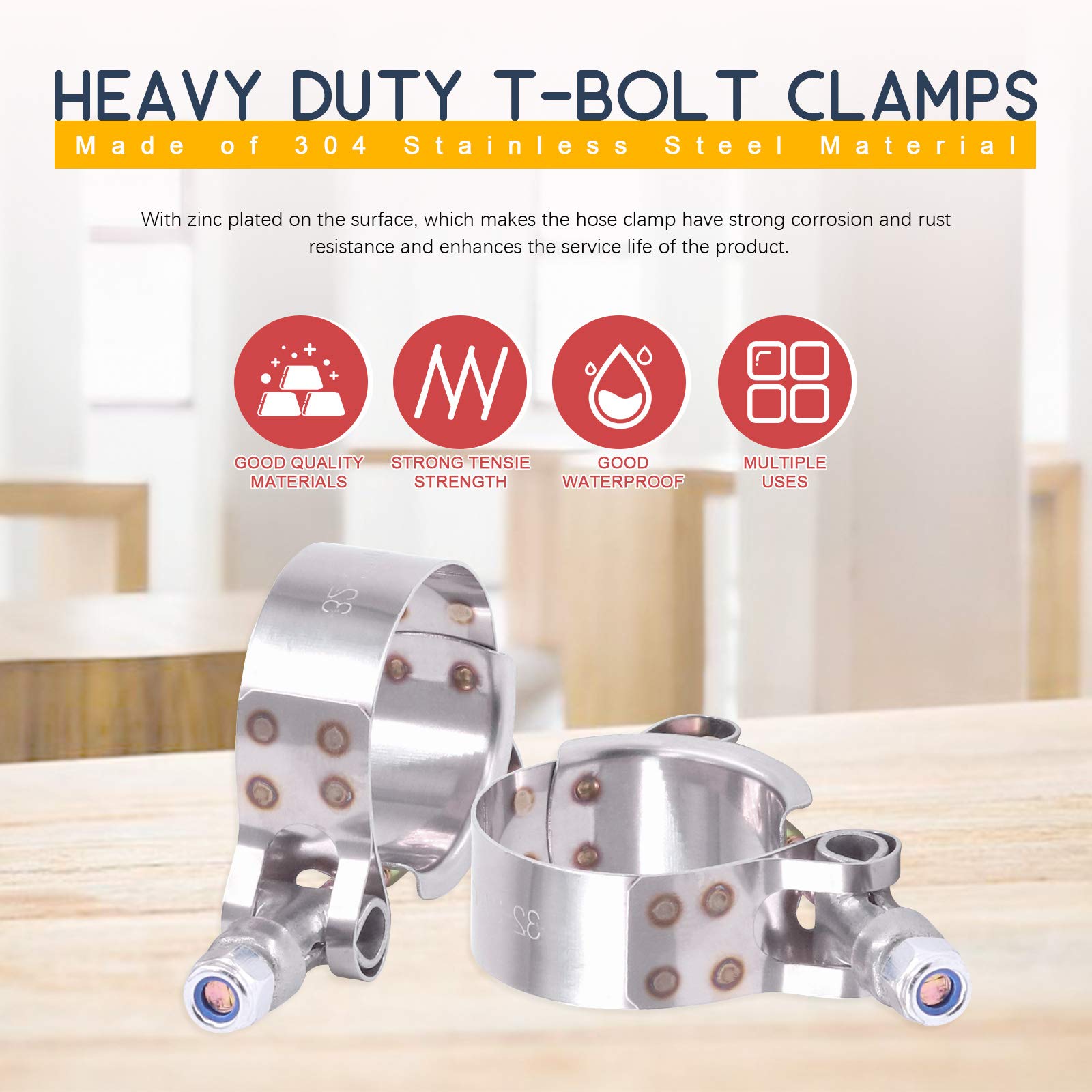 Hilitchi 2Pcs Stainless Steel T-Bolt Clamps With Rounded Band Edges Heavy Duty Turbo Intake Intercooler Clamp (76-84Mm) For 3 1/