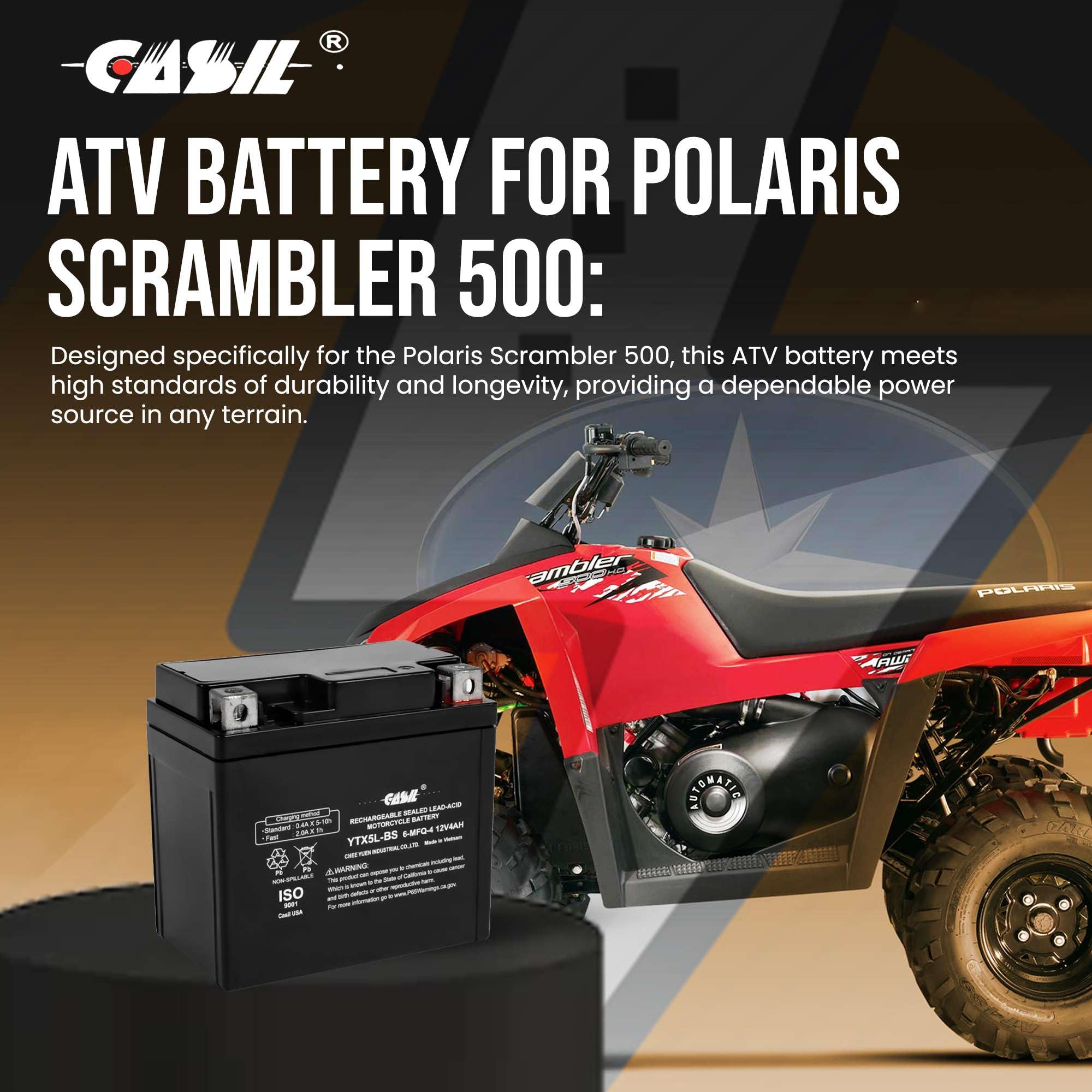 Casil Ytx5L-Bs - 12V 4Ah 80 Cca - Sla Power Sport Battery - Casil Battery