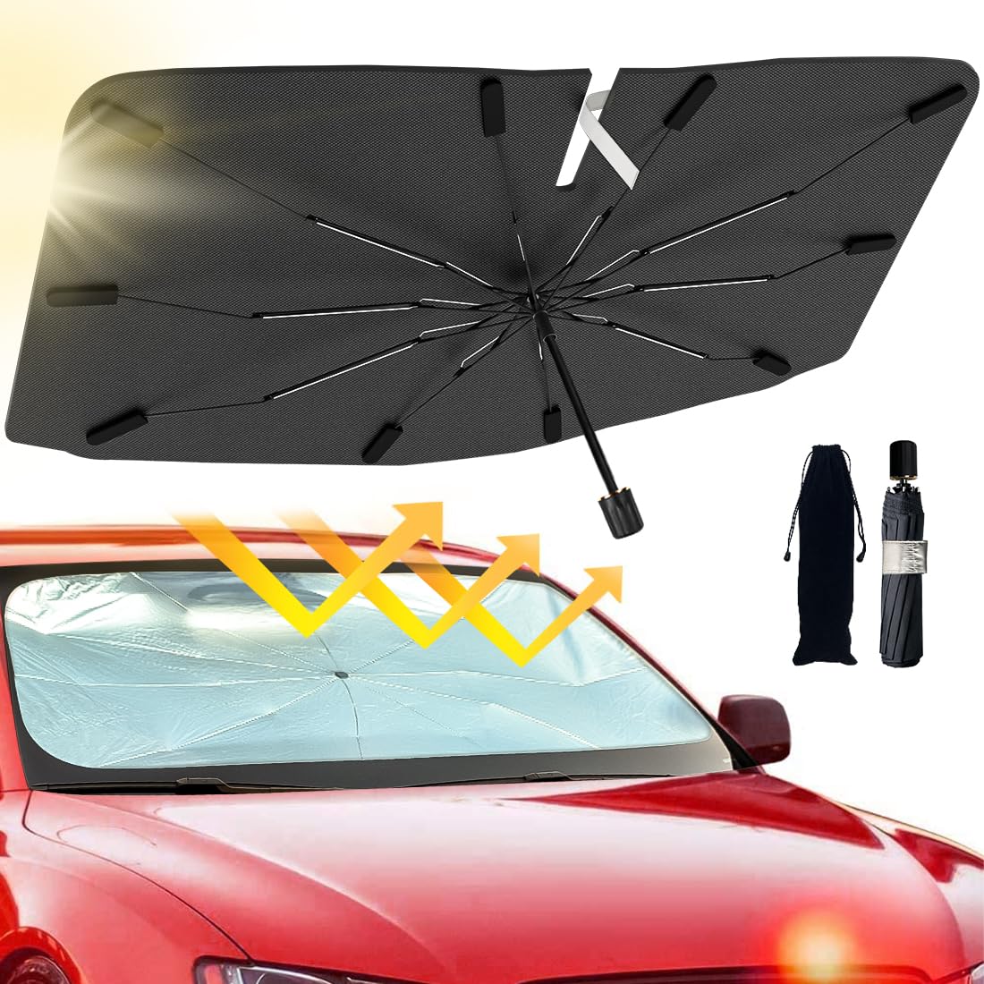 2025 Windshield Sun Shade Umbrella, Foldable Car Umbrella Sunshade With Uv Block Car Front Window (Heat Insulation Protection) F
