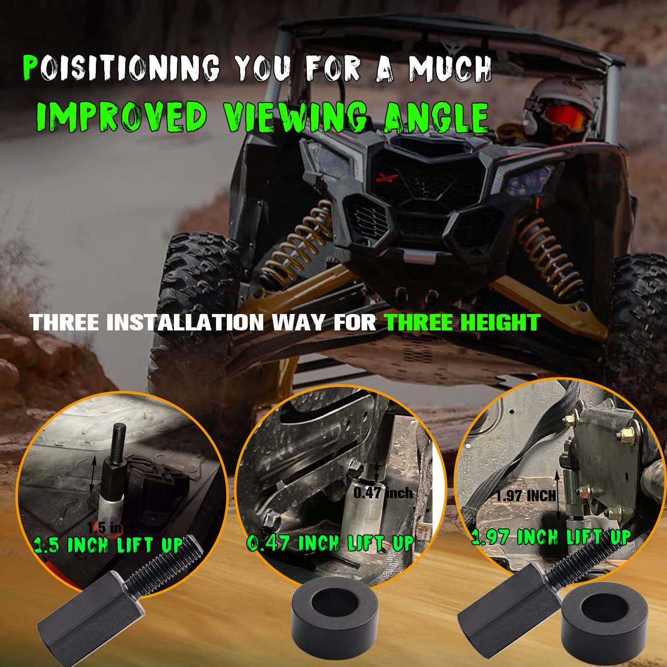 Chelhead Can-Am Maverick X3 Seat Riser, Metal, Black, 0.5'' to 2'' Lift, 4 PCS, Model CHEL-X3-SEATRISER-B