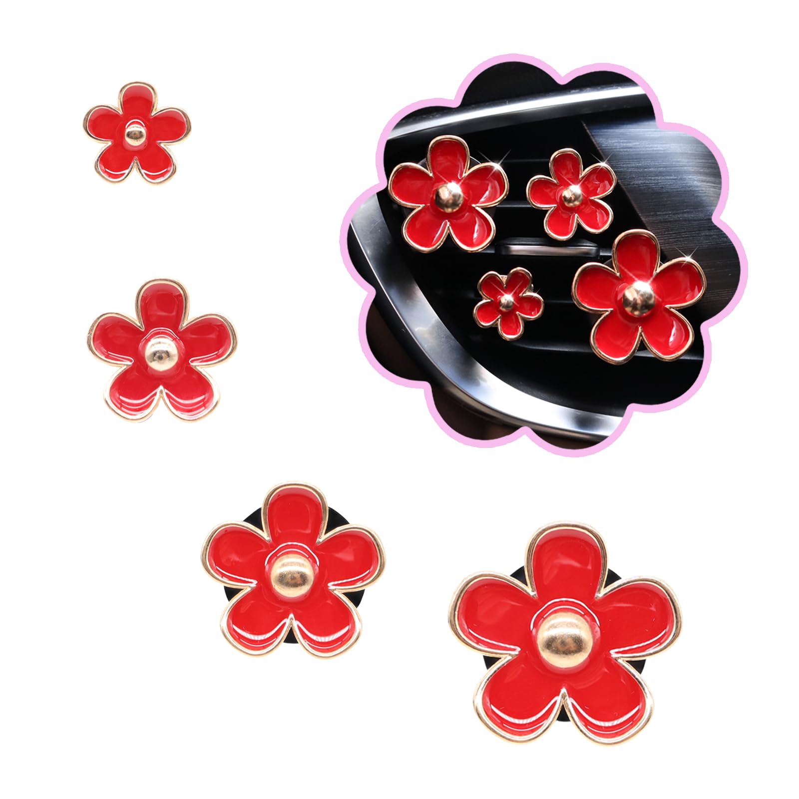 Oriesse 4Pcs Flowers Air Vent Clips Red Daisy Car Air Freshener Vent Clips Cute Fower Car Accessories For Women Refillable Diffu