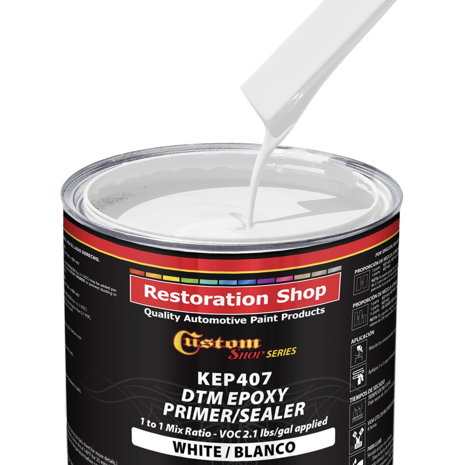 Custom Shop White Epoxy Primer/Sealer 2-Gallon Kit - Anti-Corrosive DTM High-Performance for Automotive/Industrial Use