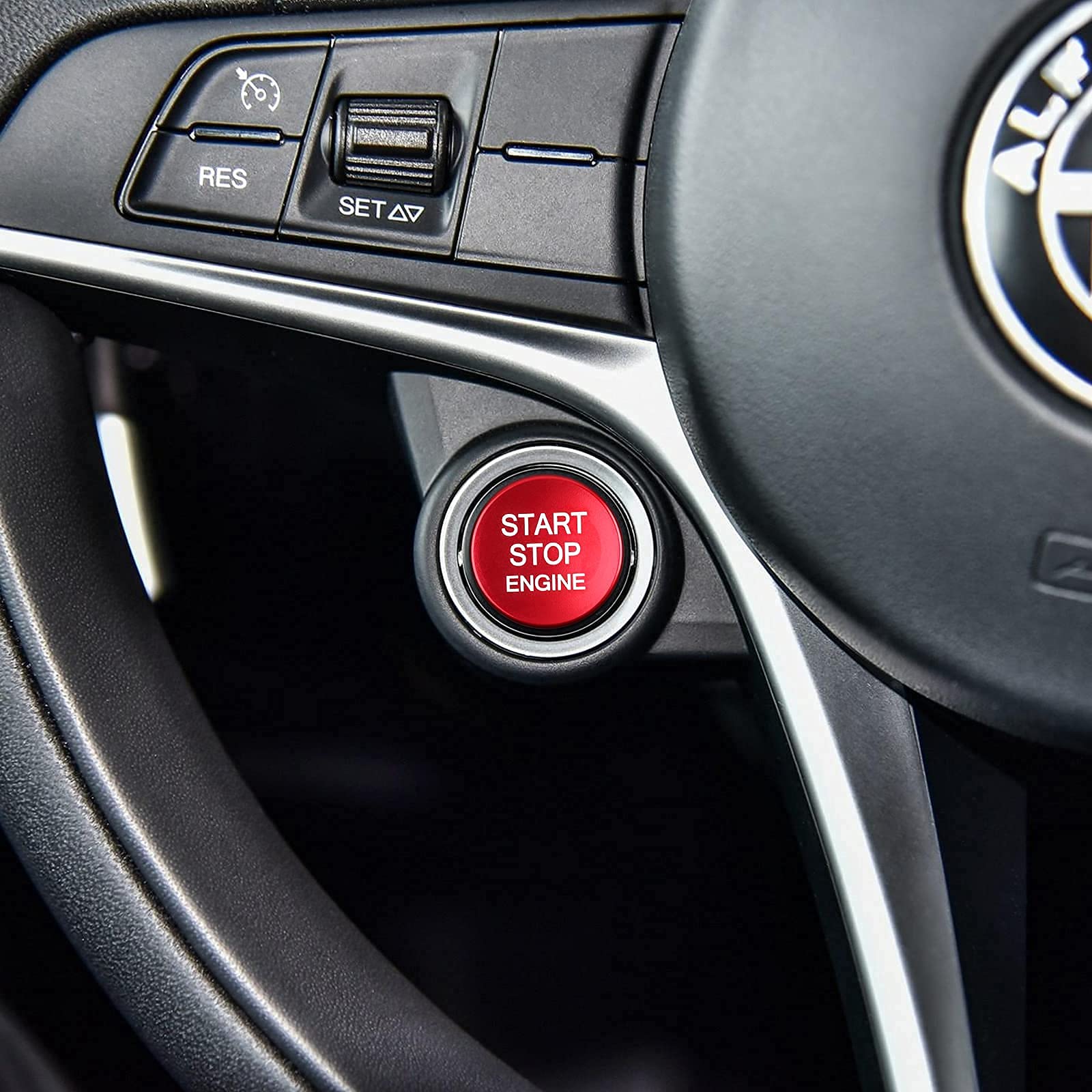 HENGYUESHANG Car Engine Start Stop Button Cover Sticker Trim for Alfa Romeo Giulia Stelvio 2016-2023 - Engine Start Stop Décor