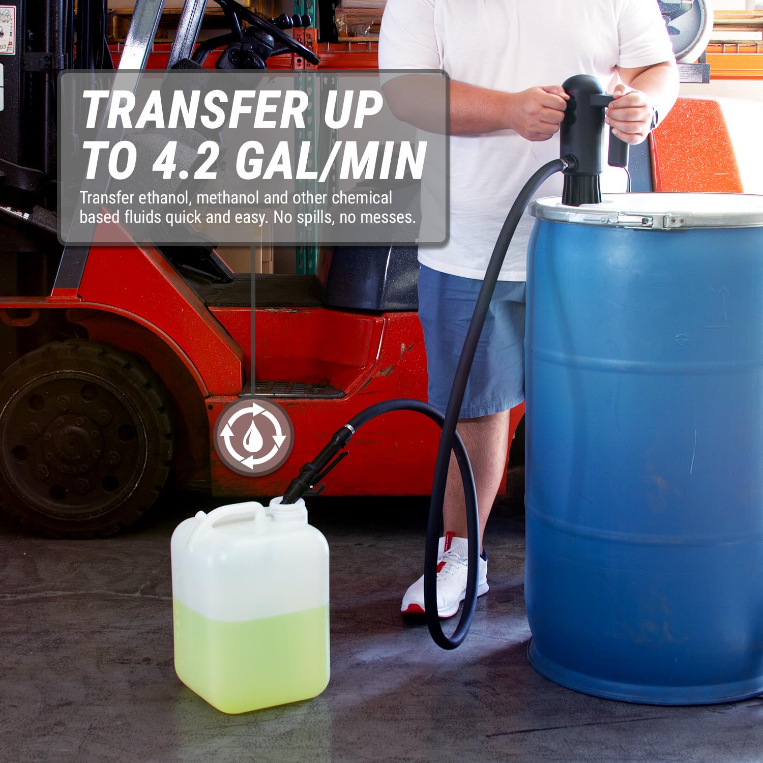 TERA PUMP Telescopic Chemical Plug-in Electric Barrel Pump (4.2-GAL/MIN) for Methanol, Ethanol, DEF(AdBlue), Window Washer Fluid