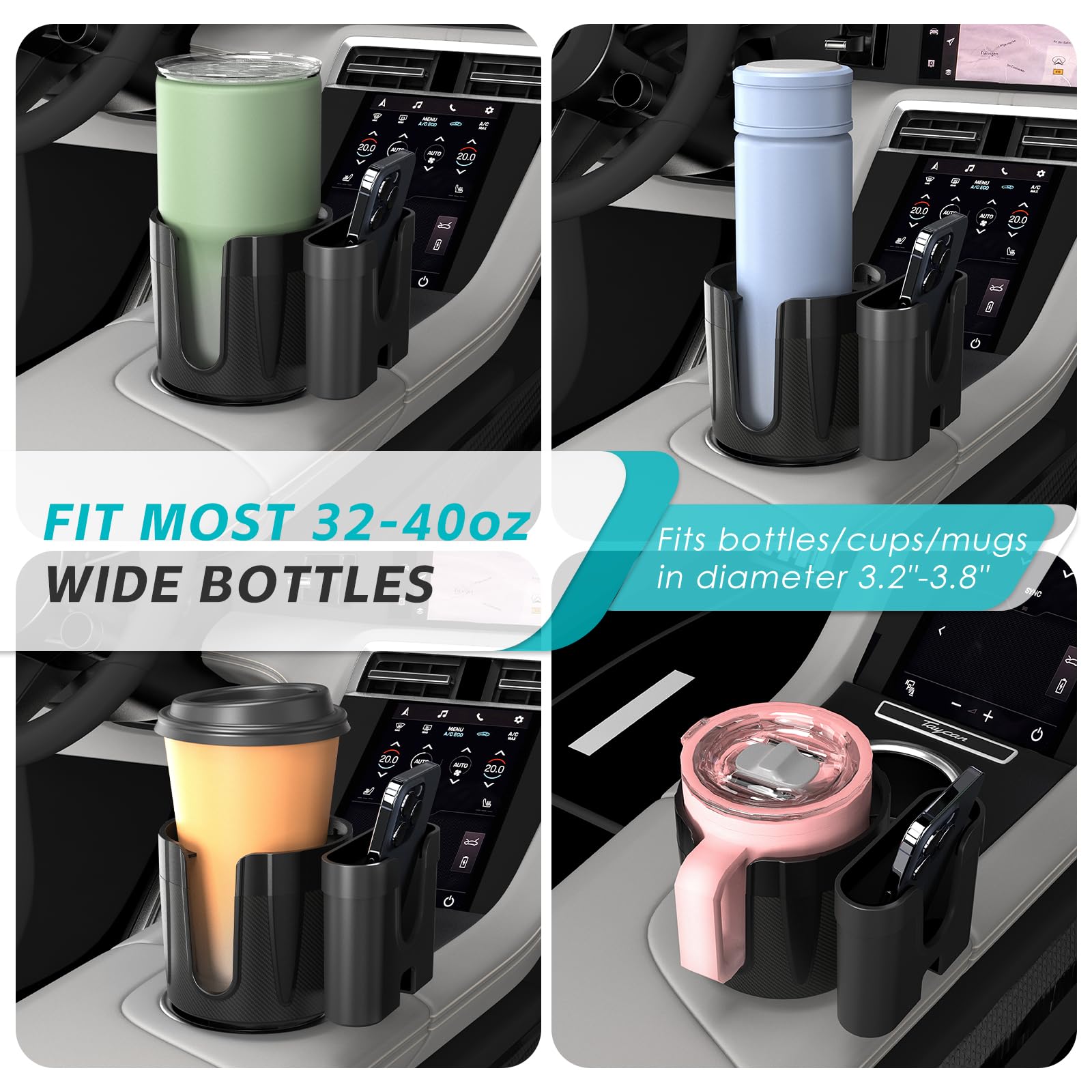 OUSHASAA 2-in-1-Car-Cup-Holder-Expander-Adapter with Phone Holder Adjustable Base Fits Most Cup Holder and Phones, Compatible fo