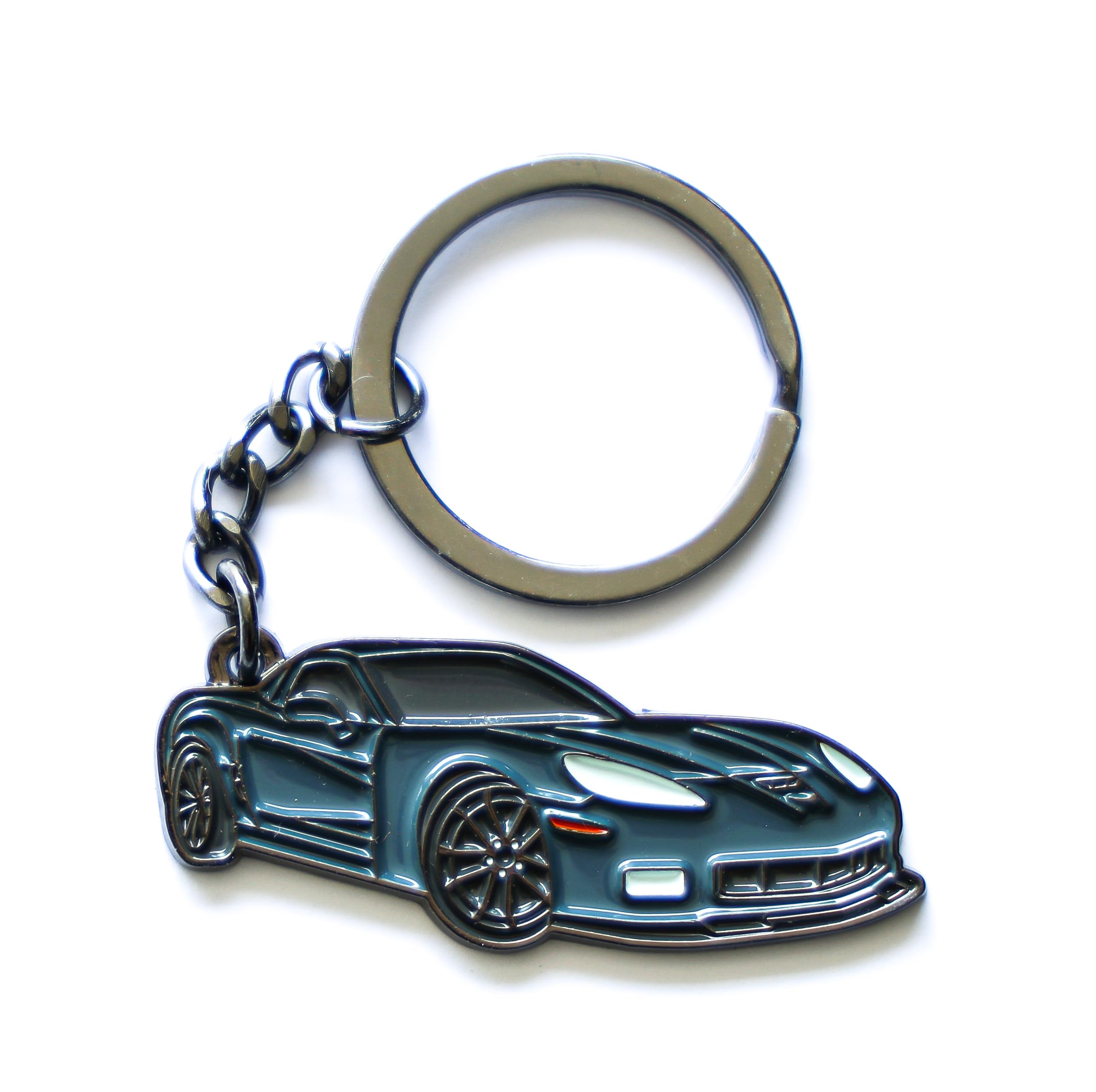 Whitaker World LLC Metal Keychain for Vette, C6 Accessories, Great Corvette Gift for Men (LeMans Blue), Small
