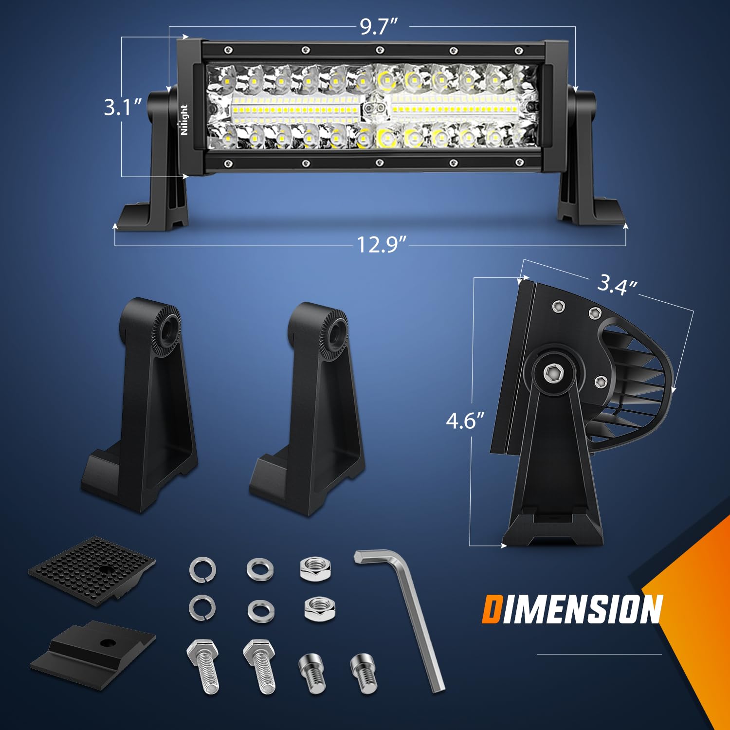 Nilight Led Light Bar 9.5 Inch Triple Row Spot Flood Combo 64Leds Lights Fog Driving Work Backup Bumper Lighting For Off-Road Tr