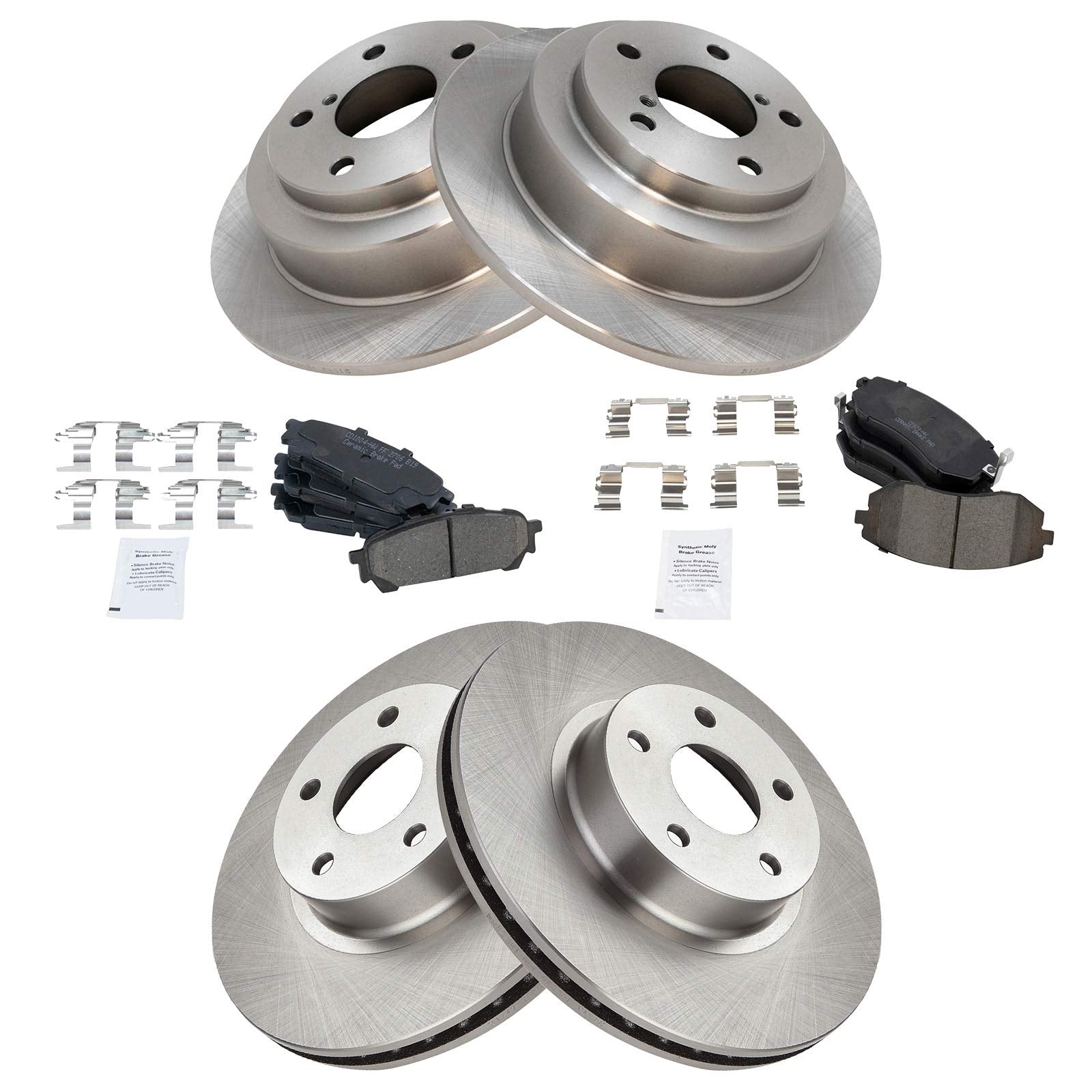 Trq Front And Rear Brake Pad & Rotor Kit Brake Pads Brake Rotor Ceramic Compatible With 2005-2006 Saab 9-2X 2004-2007 Subaru Imp