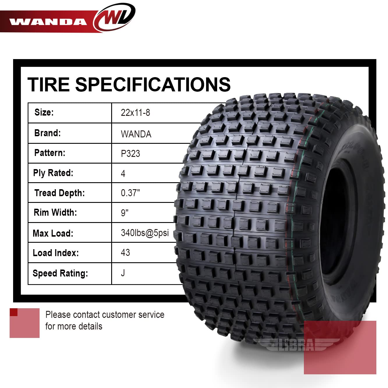 Wanda Set Of 4 Sport Atv Tires 22X11-8 22X11X8 4Pr Knobby 10032