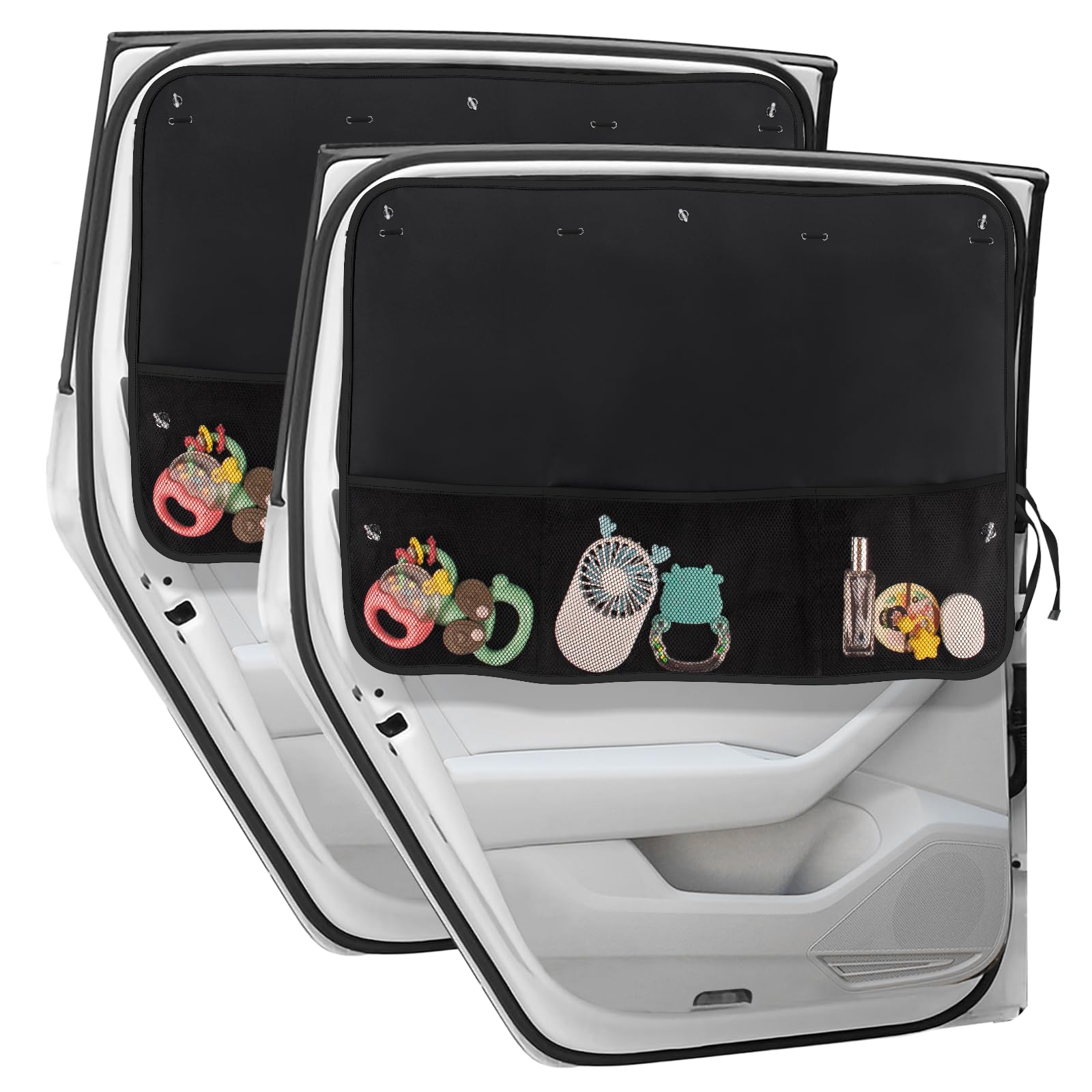 DIZA100 Car Sun Shade for Window Baby, Full Shade Car Window Shades with Storage Net Pocket Car Window Curtain 7 Suction Cups Cu