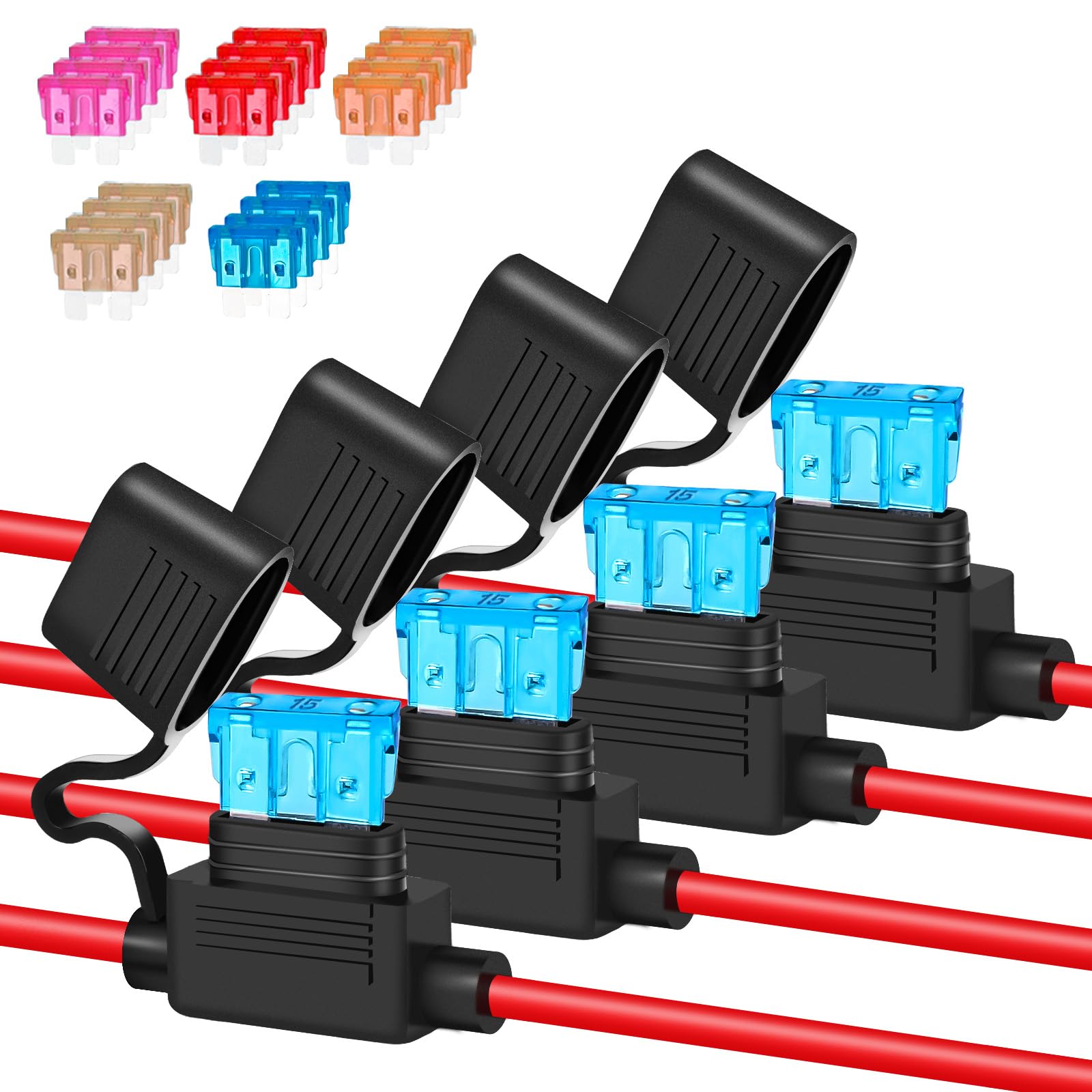 Anyongora Inline Fuse Holder 16AWG - [12-Inch] Flexible Waterproof Fuse Block with 20pcs ATC/ATO Fuses, Low-Resistance Tinned Co