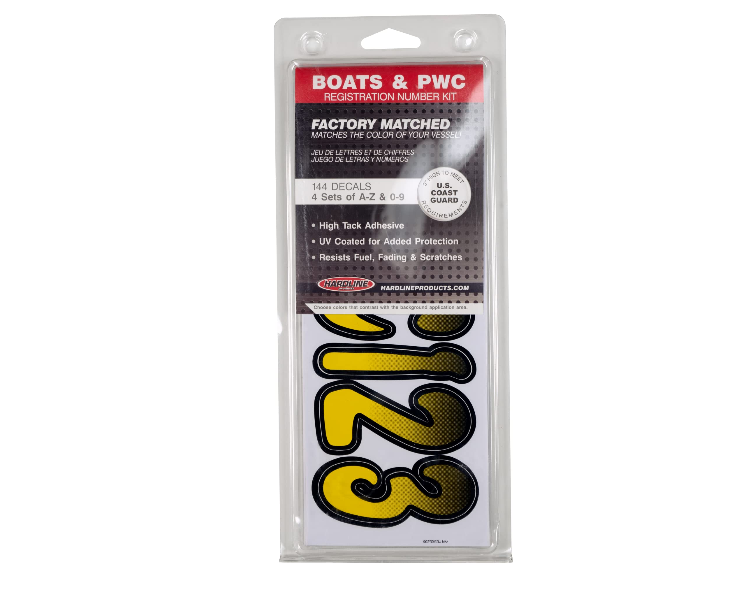 Hardline Products Series 200 Factory Matched 3-Inch Boat & Pwc Registration Number Kit, Yellow/Black - Yebkg200