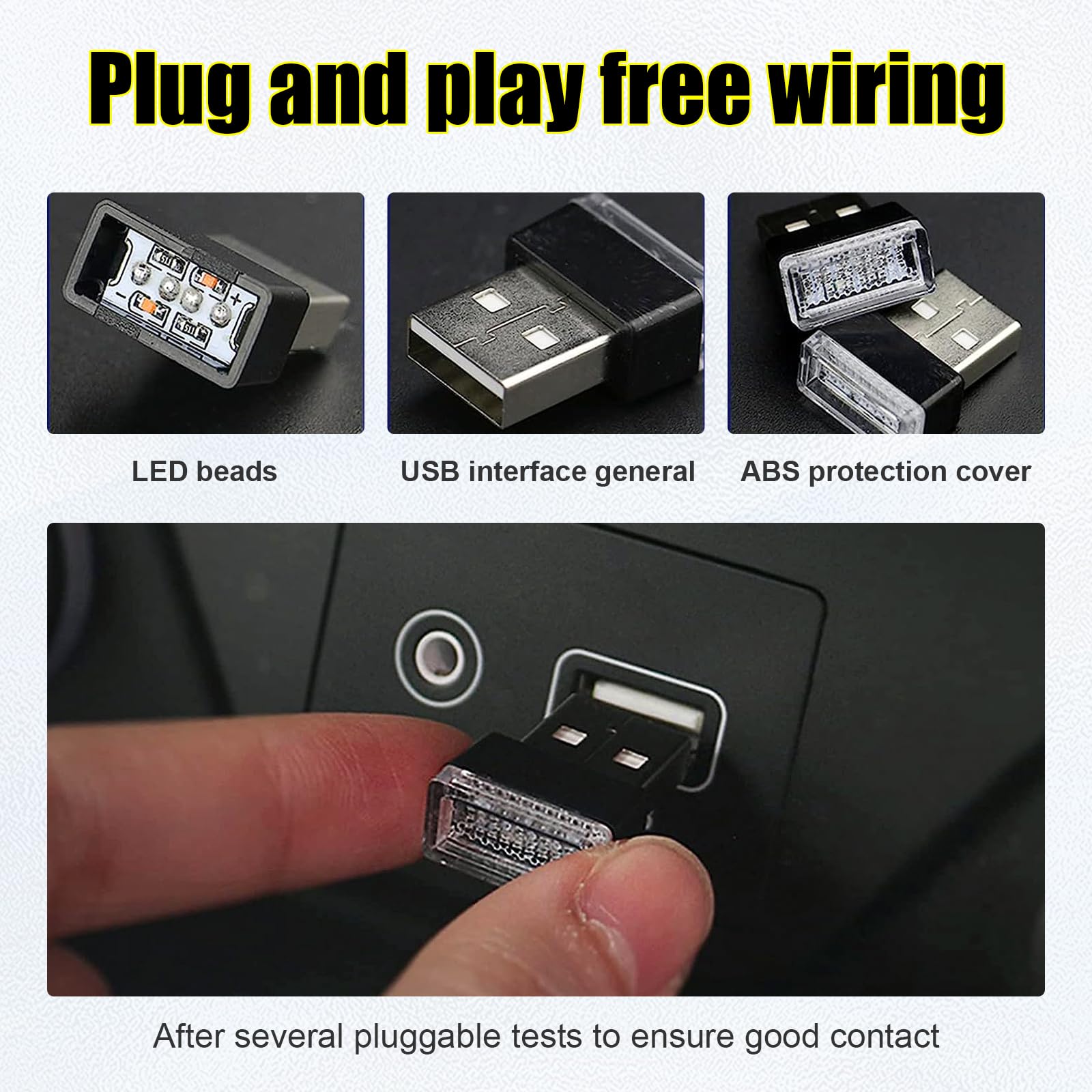 Ziciner 7 Pcs Usb Led Car Interior Atmosphere Lamp, Portable Mini Led Night Light, Plug-In Usb Interface Trunk Ambient Lighting