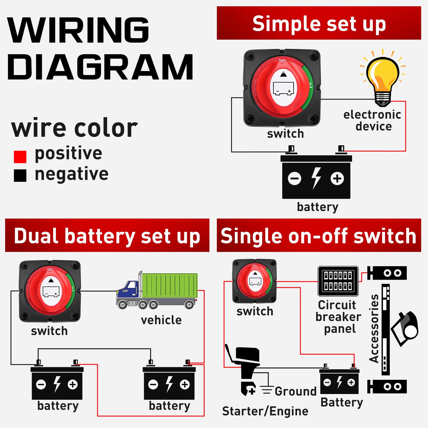 Nilight 2 Pack Battery Switch 12V 24V 48V 275A On/Off Heavy Duty Battery Power Cut Master Switch Disconnect Isolator For Truck V