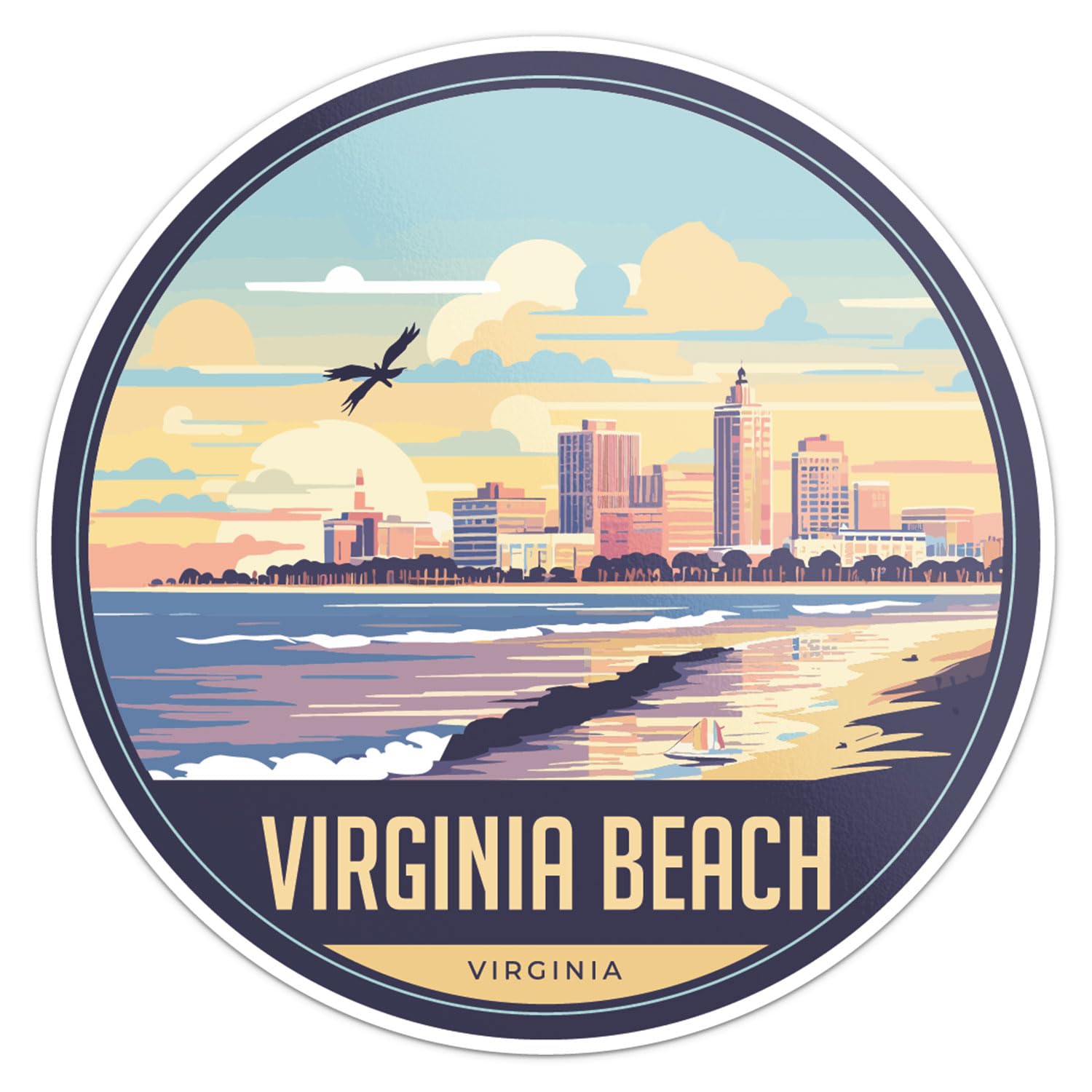 Virginia Beach City Sticker - Waterproof Vinyl Decal for Car Bumper, Laptop, Water Bottle, Wall, and Window, Size - 3'' Longer S