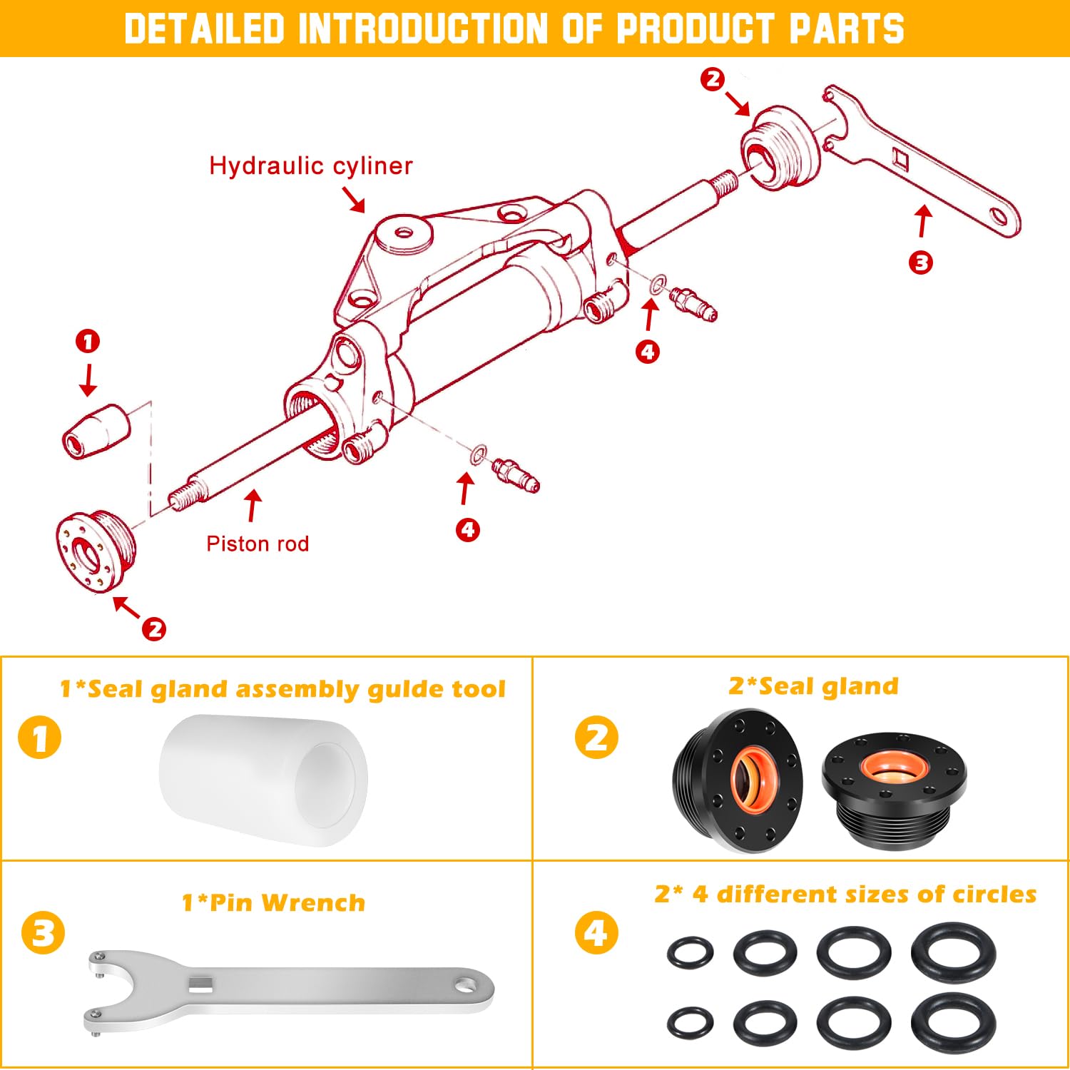 Danti HC5345 Seal Kit for SeaStar Hydraulic Steering Cylinder - Model MHSC-PW, Compatible with HC5340 to HC6751, Includes Pin Wrench