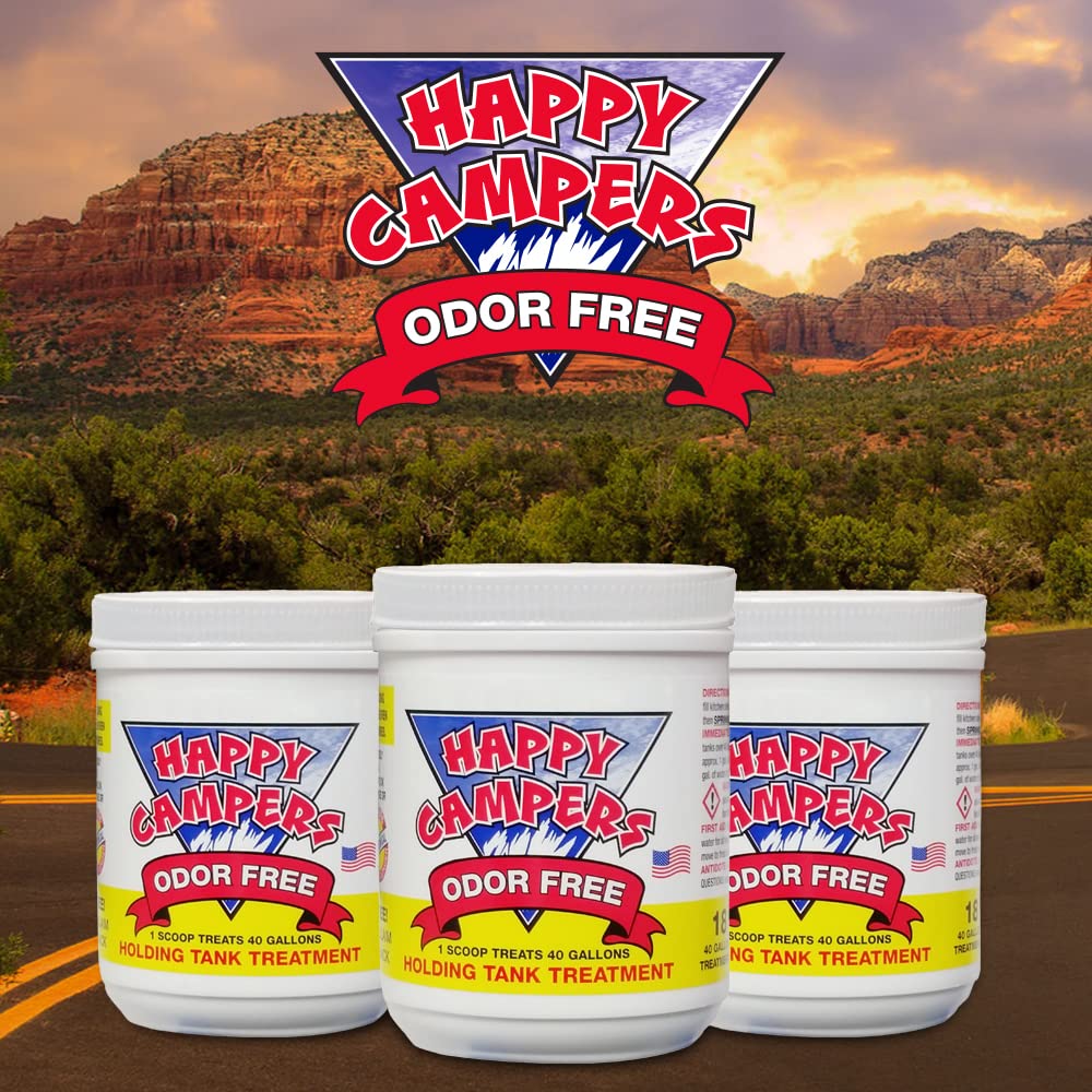 Happy Campers RV Toilet Treatment - Extra Strength Odor Eliminator for Black/Gray Tanks, 18.08 oz, Model HC-18-oz, White