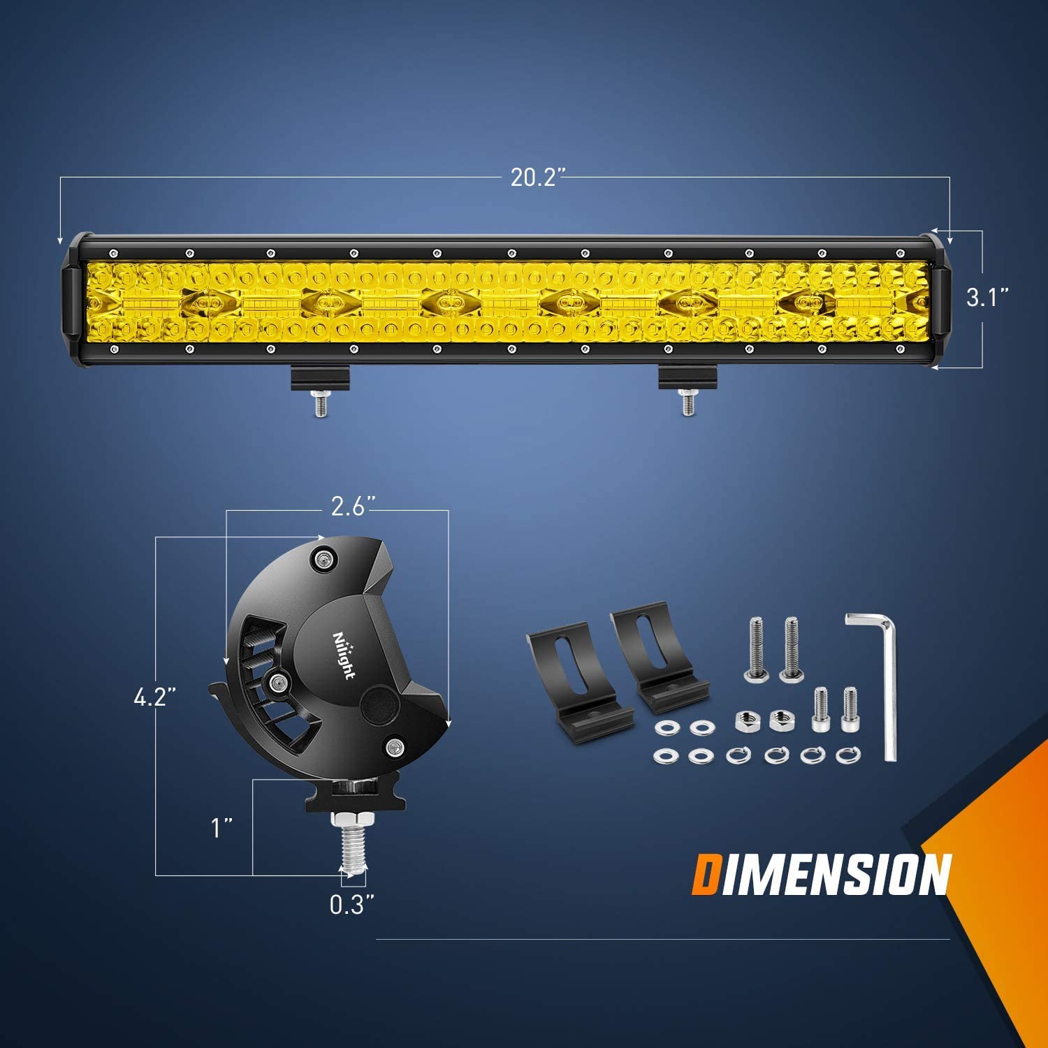 Nilight 20 Inch 420W Led Light Bar Yellow Triple Row Flood Spot Combo 42000Lm Driving Boat Led Off Road Lights With 12V On/Off 5
