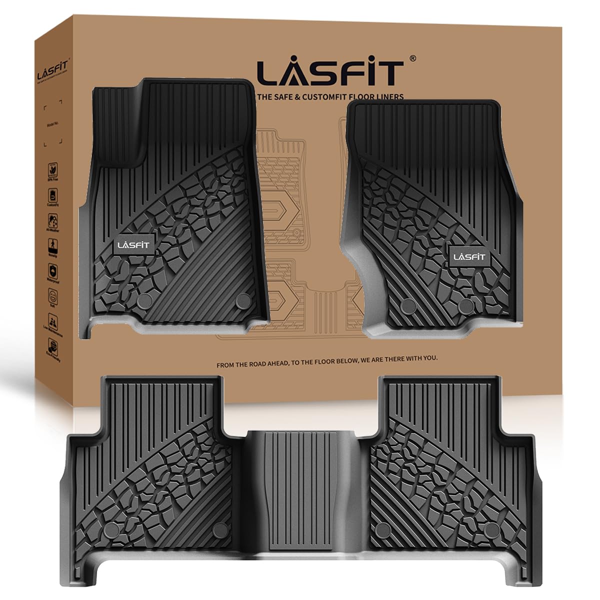 Lasfit Floor Mats For Jeep Grand Cherokee 2022-2025 5-Seat (Include 4Xe, Not For L) All Weather Tpe Custom Fit Car Mats Floor Li