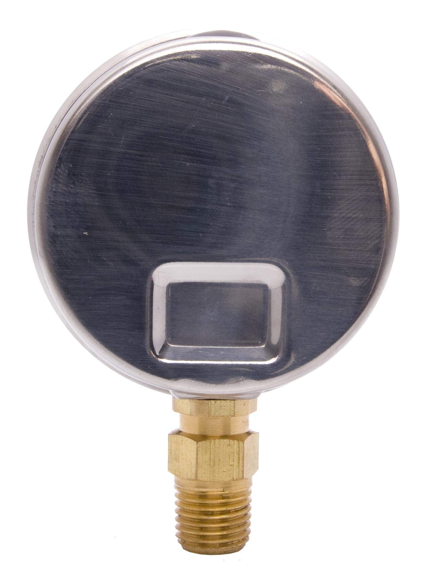 DuraChoice 2-1/2" Oil Filled Pressure Gauge, Stainless Steel Case, 0-200 PSI, Lower Mount, Model PB254L-200