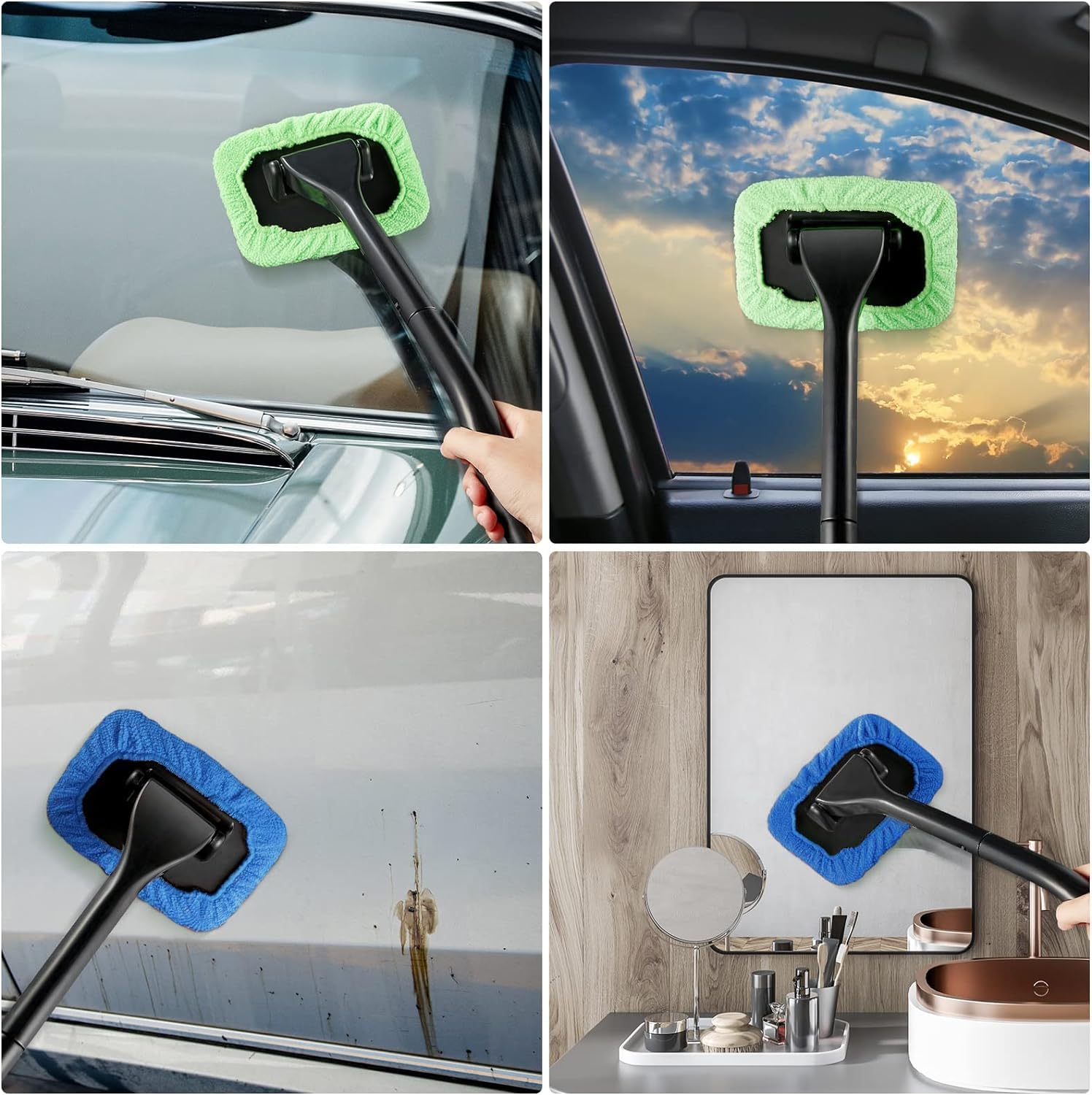 Windshield Cleaning Tool Windshield Cleaning Wand Auto Window Cleaner,5 Pieces Reusable Cloth Pads For Car Interior, Dirty Car W