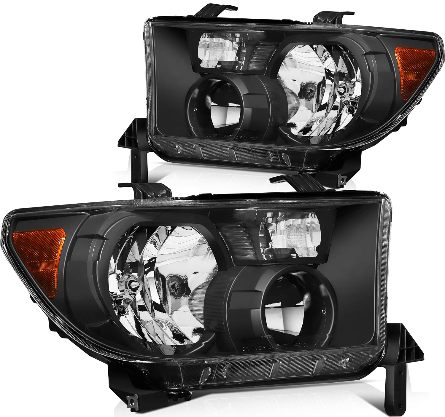 Headlight Assembly Fit For Toyota Sequoia 2008-2017 For Toyota Tundra 2007-2013 Black Housing Amber Reflector Clear Lens Driver 