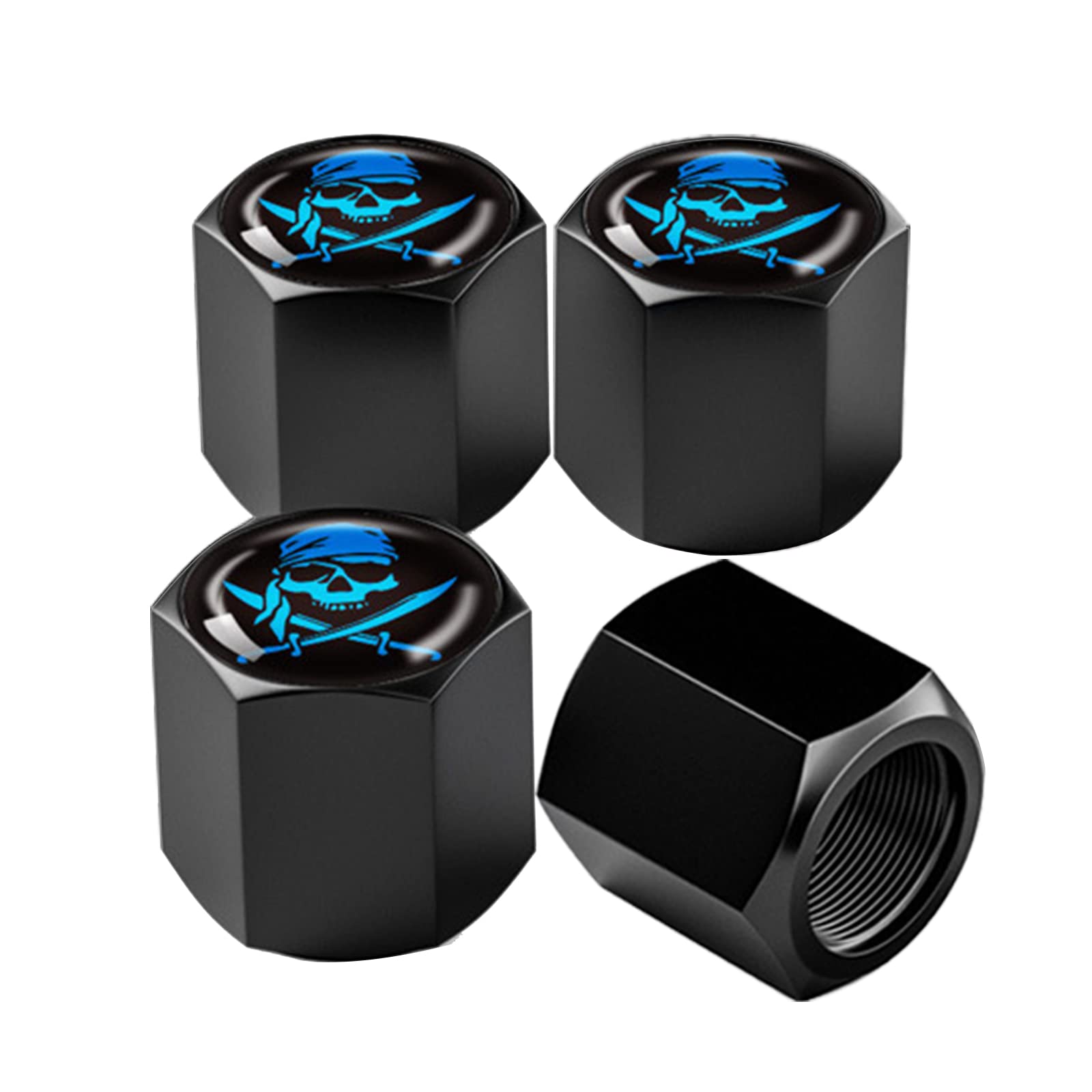 Ajxn 4 Pack Skull Car Wheel Tire Valve Stem Caps Airtight Dust Proof Covers Universal Tire Air Valve Caps For Cars, Trucks, Bicycles, Car Accessories For Men And Women (Blue Scarf Skull #29)