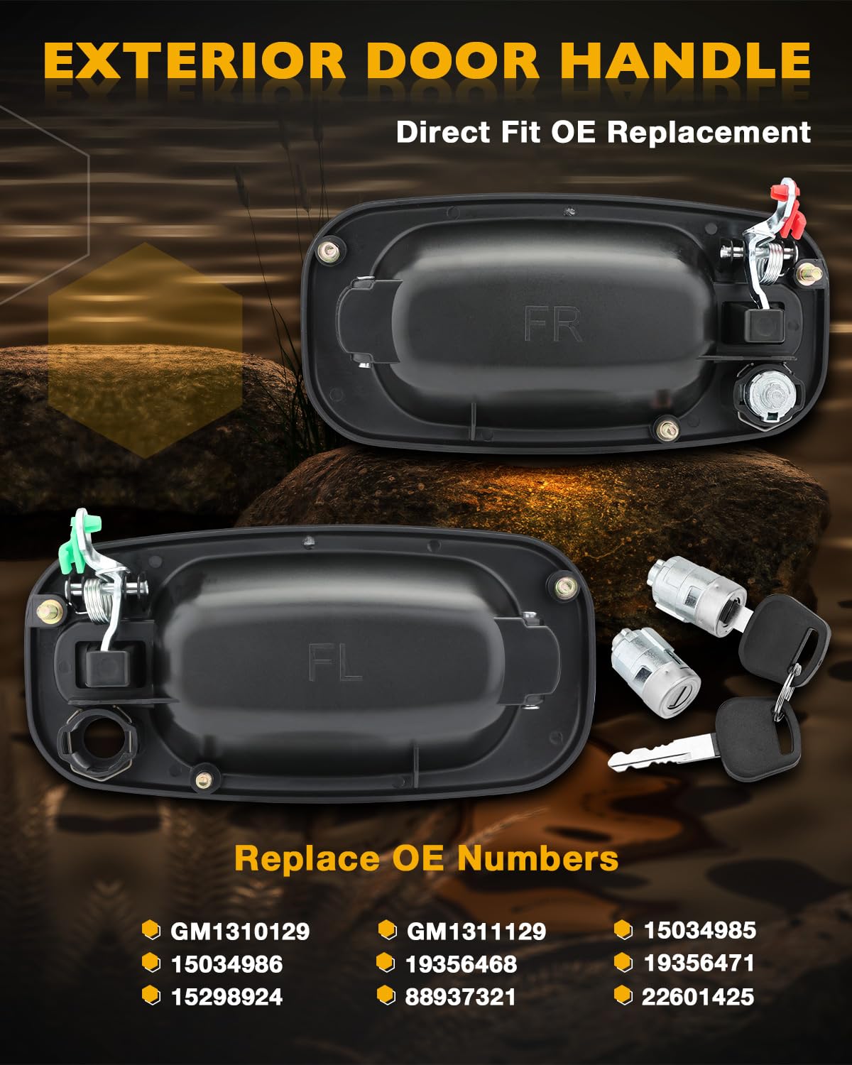 Gledewen Exterior Door Handles Pair with Lock Cylinders & Keys for 1999-2007 Chevy/GMC - Black, Front Left & Right