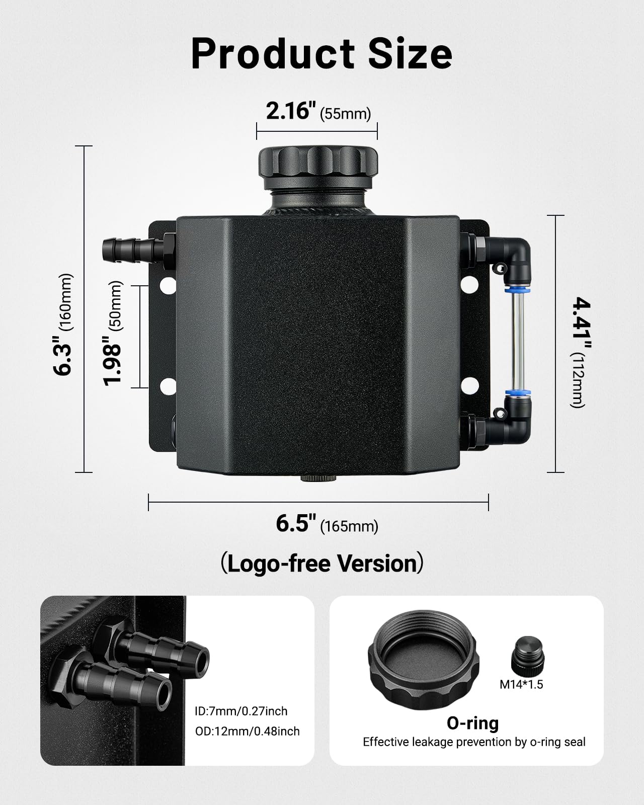 EVIL ENERGY 1L Aluminum Overflow Tank, Coolant Radiator Reservoir, Black-Plastic Level Indicator Connector, Model EV00481BK-AMZ1
