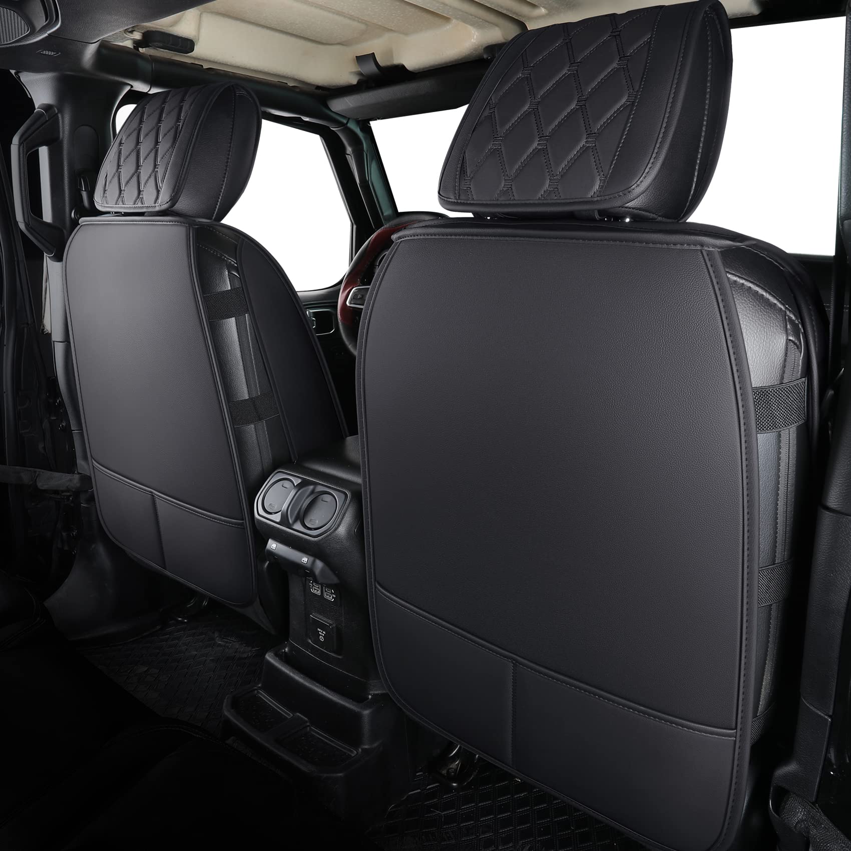 Aierxuan Jeep Wrangler JK JL Front Seat Covers, Waterproof Faux Leather, 2 PCS Front, Black1, 2007-2023 Unlimited Rubicon Sahara