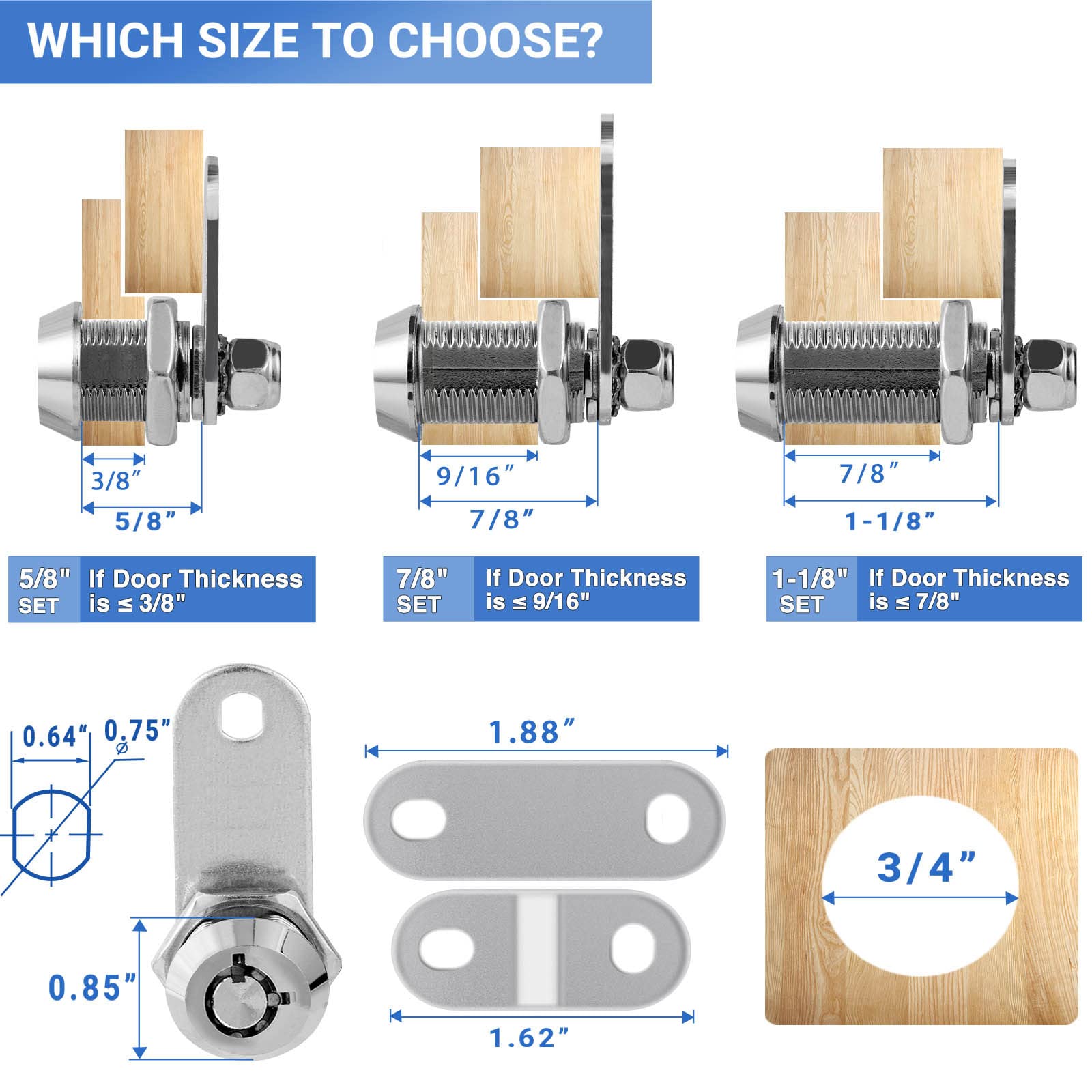 Sissinda Rv Storage Locks - Keyed Alike, 7/8' Fits 9/16' Max Door Thickness, Camper Trailer Cabinet Locks (6 Pack)