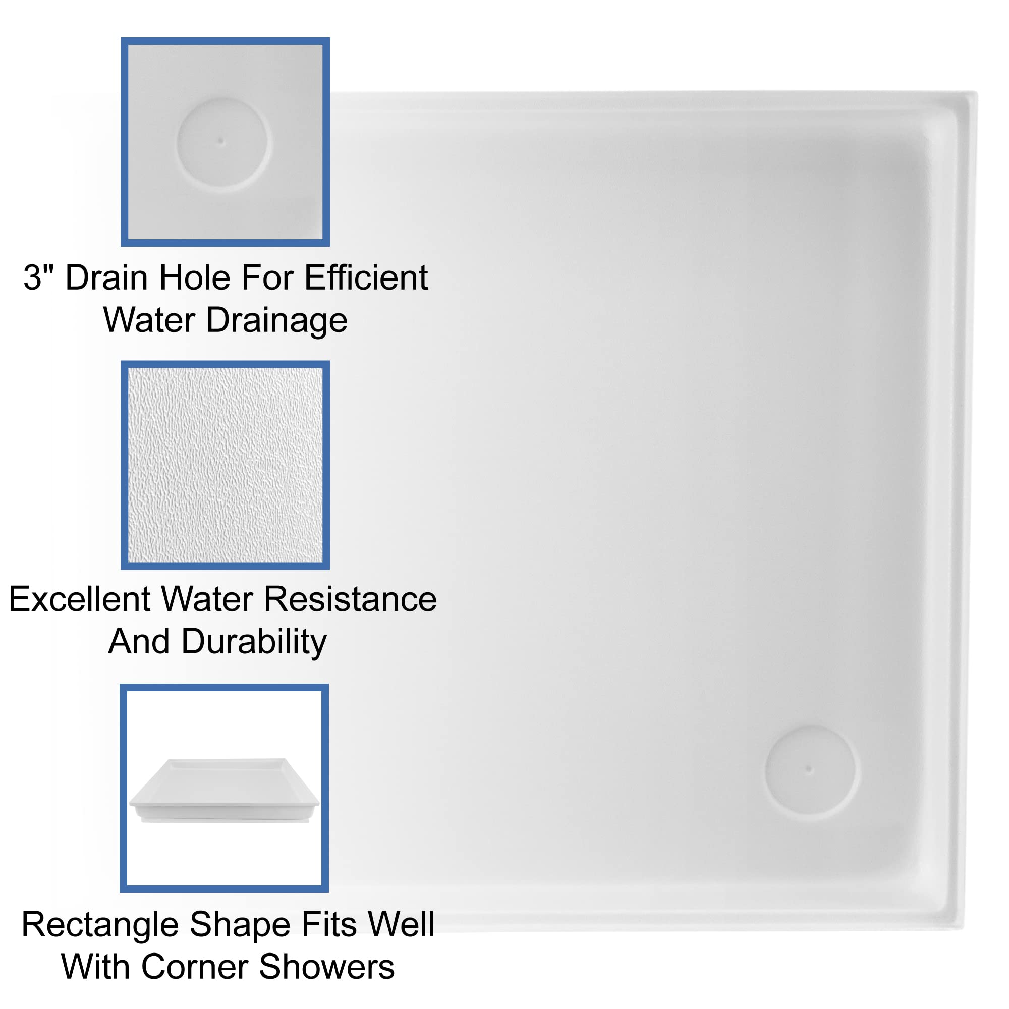 RecPro RV Shower Pan | 27'' x 24'' x 4'' Corner Drain in White | RV Shower Base | Camper Shower Pan