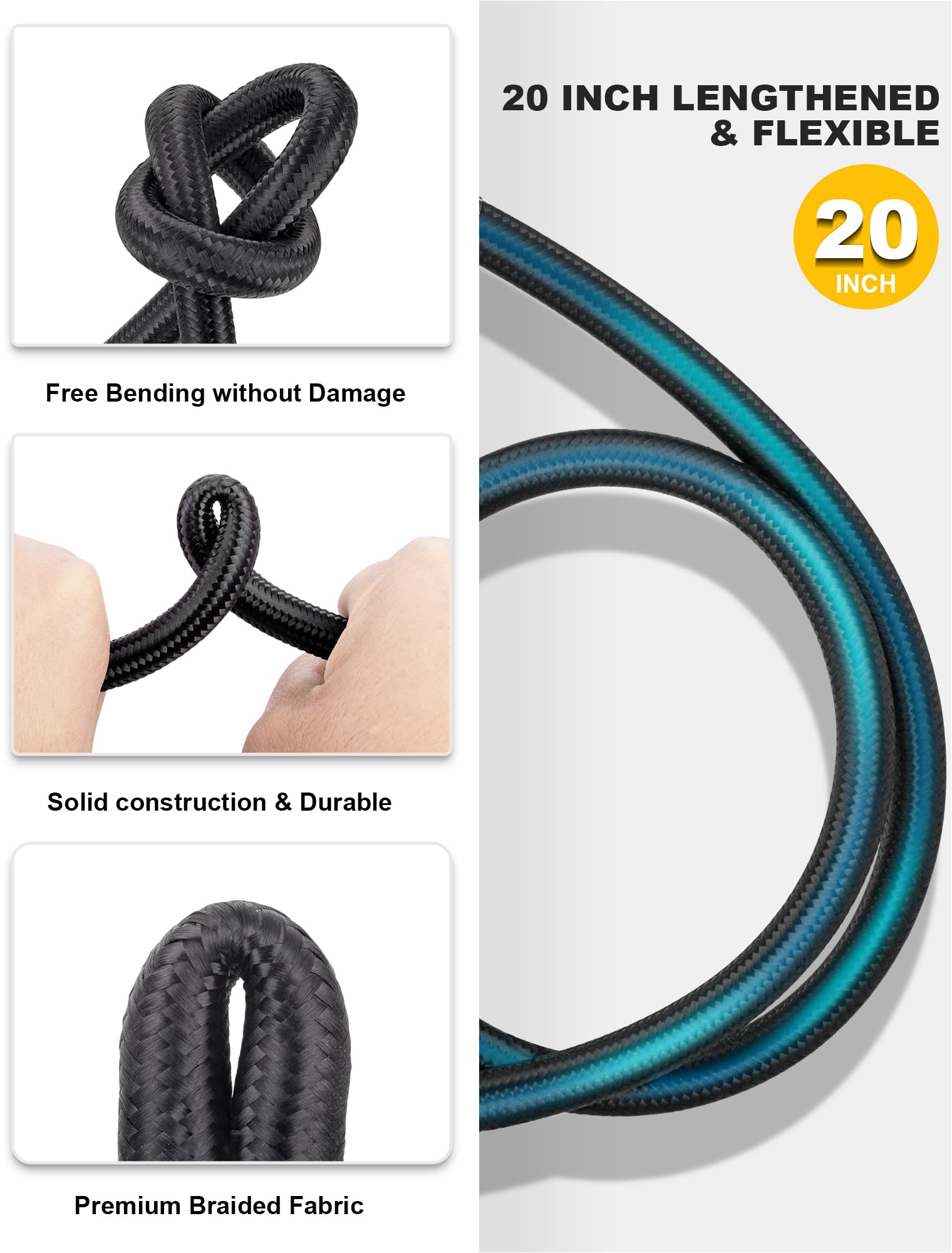LUMITECO 20'' Tire Inflator Hose Adapter, Lock On Air Chuck w/Converting Nuts & Presta Valve Adaptor for Air Compressor, Schrade
