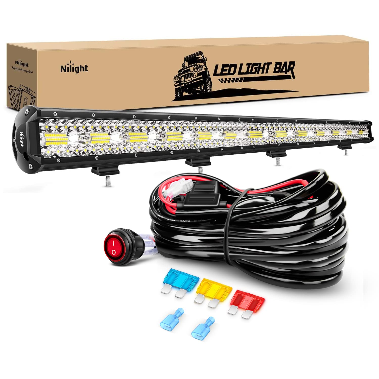 Nilight 37Inch 780W Led Light Bar Triple Row Flood Spot Combo 78000Lm Driving Off Road Lights With 12V Wiring Harness Kit For Tr