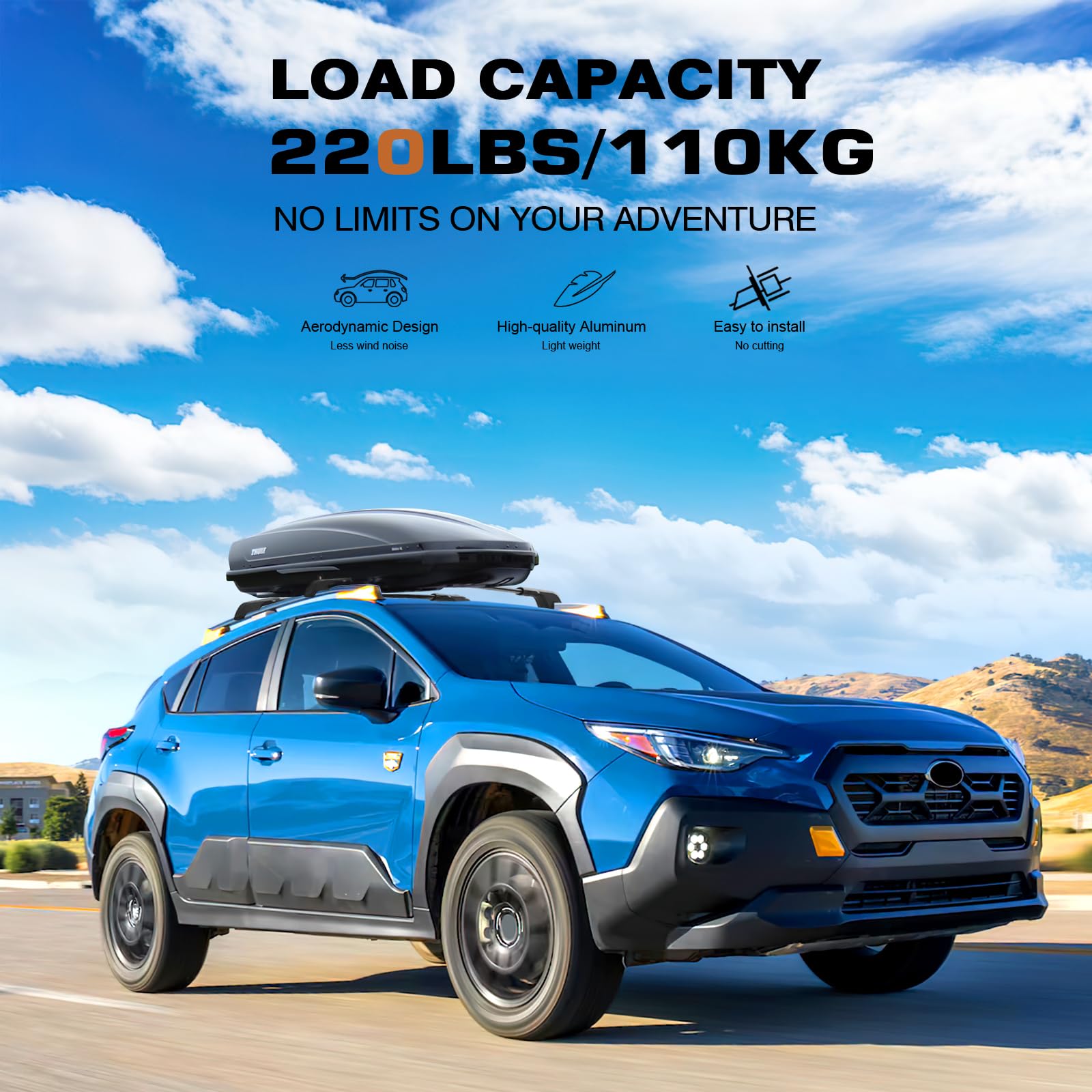 Wonderdriver Roof Rack Cross Bars, 220lbs Capacity, Heavy Duty Aluminum, Compatible with Subaru Crosstrek Wilderness 2024-2025, Black