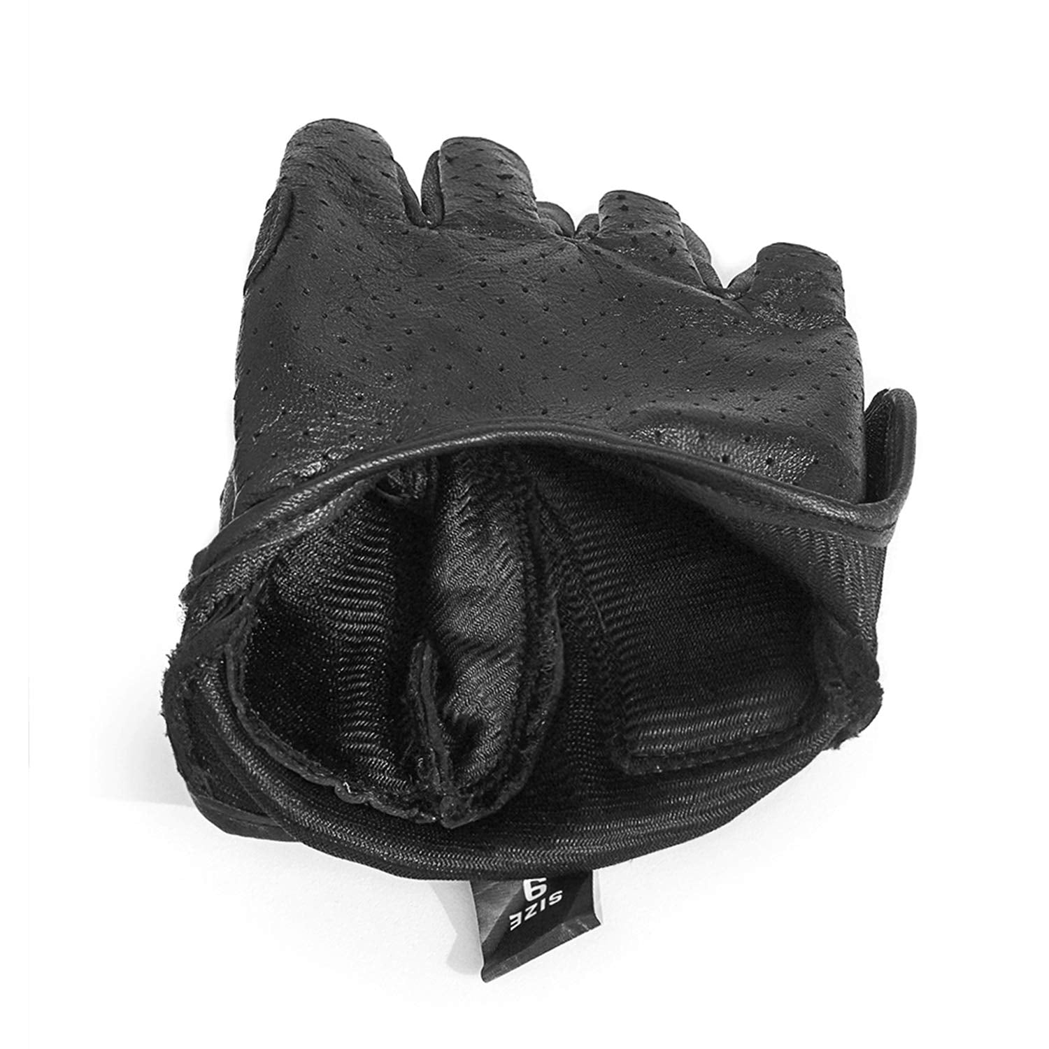 Kaiwende Half Finger Men'S Motorcycle Gloves Gel Padded Fingerless Leather Motorbike Gloves (Black, Large)