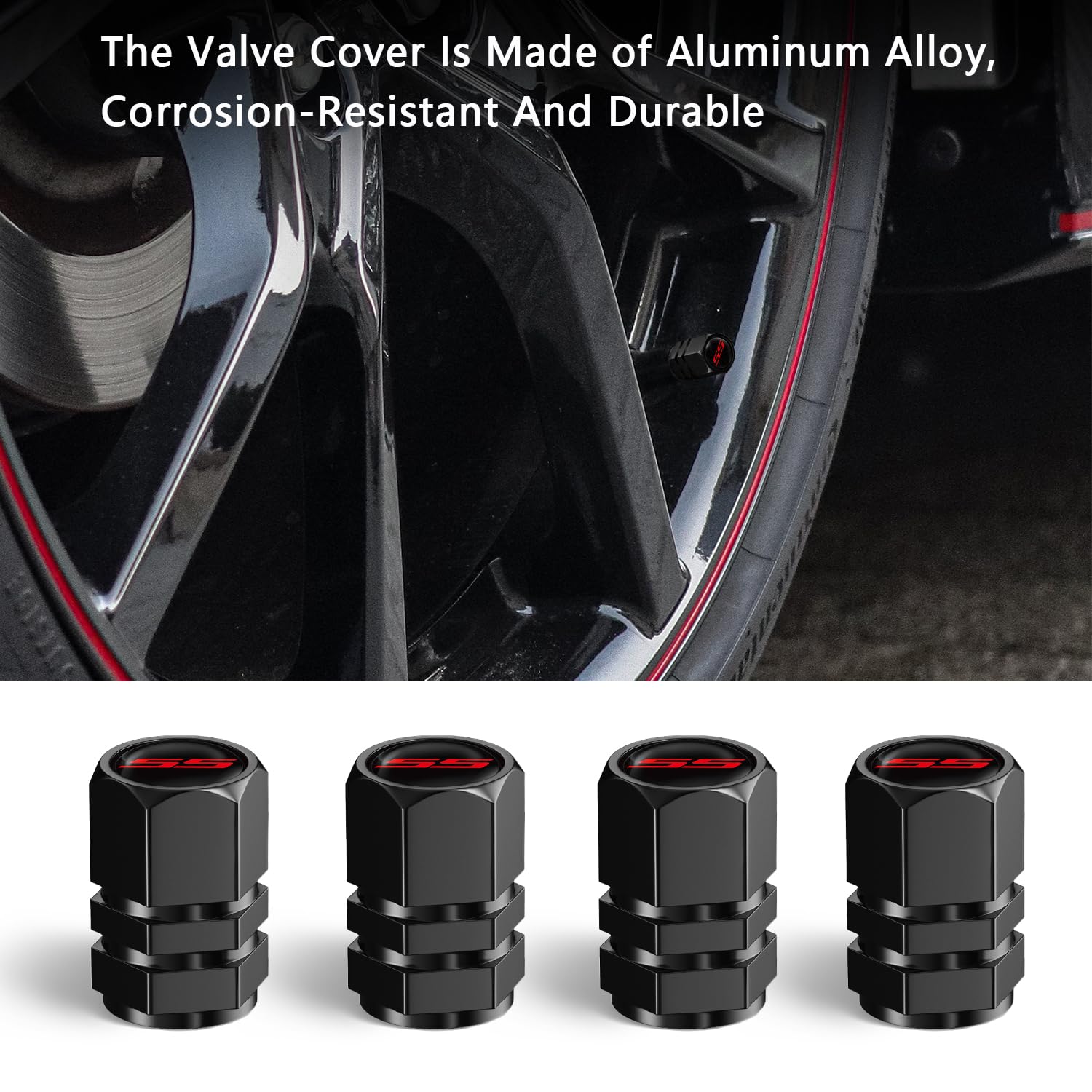 Annloysky 4Pcs Tire Valve Stem Caps Compatible With Chevy Camaro Ss Auto Accessories, Aluminum Tire Valve Cap Set, Corrosion Res