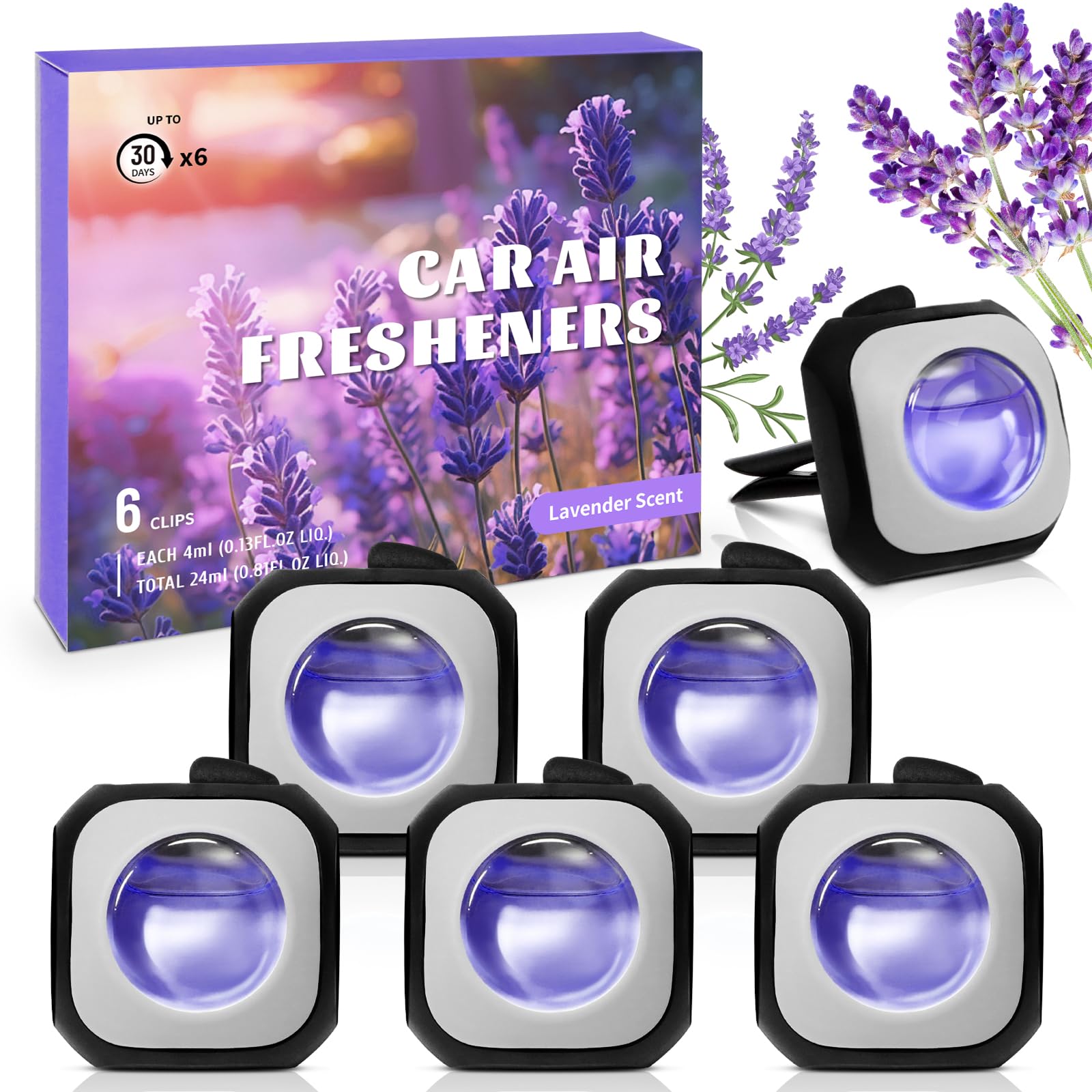 SCENTORINI Car Air Freshener Vent Clips, Lavender Scent, Car Fresheners Long Lasting, 6 Pack Up to 180 Days, for Odor Eliminator