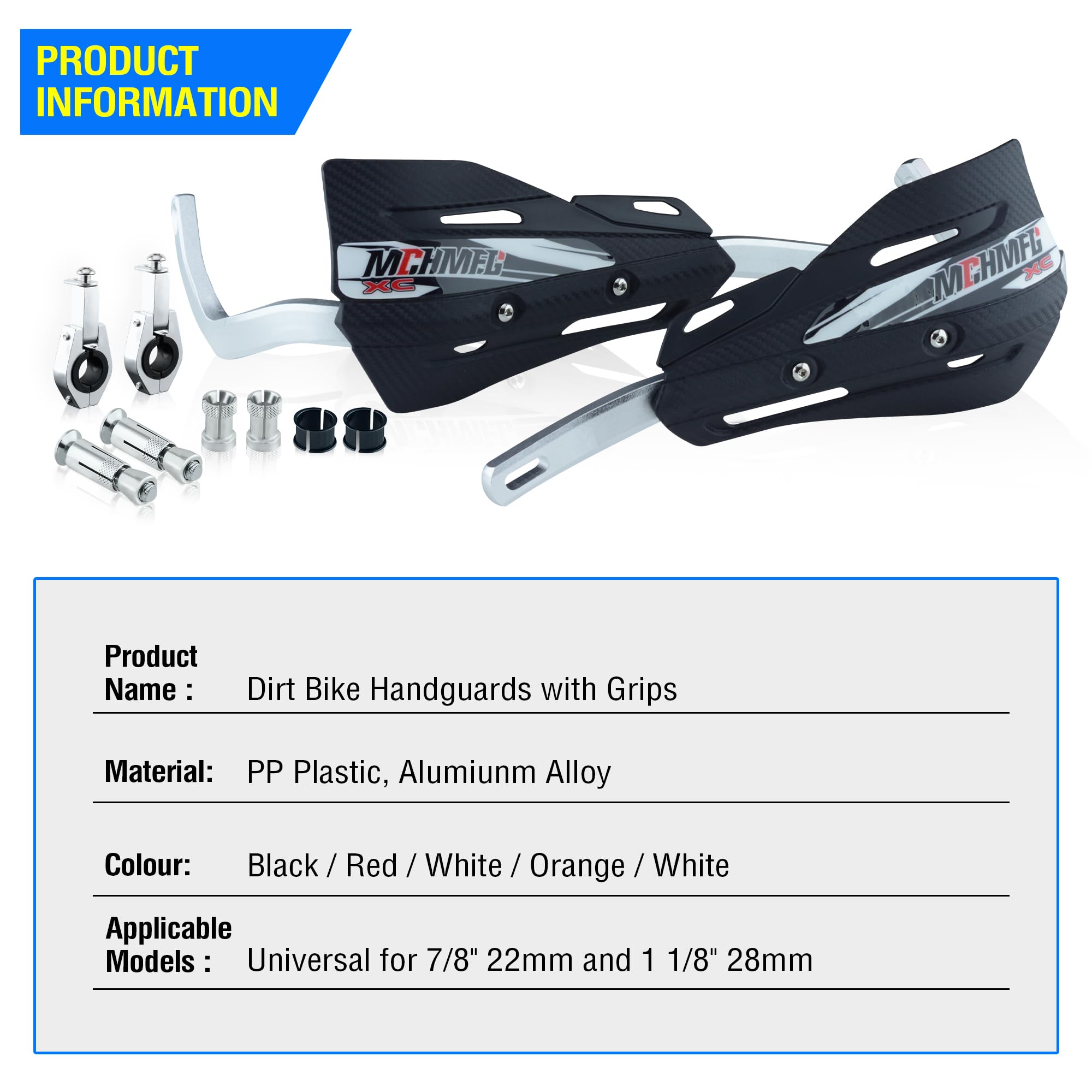 MCHMFG Dirt Bike Handguards with Grips - 7/8'' and 1 1/8'' Motorcycle Hand Guards for ATV - Universal Handguards Bracket for Off