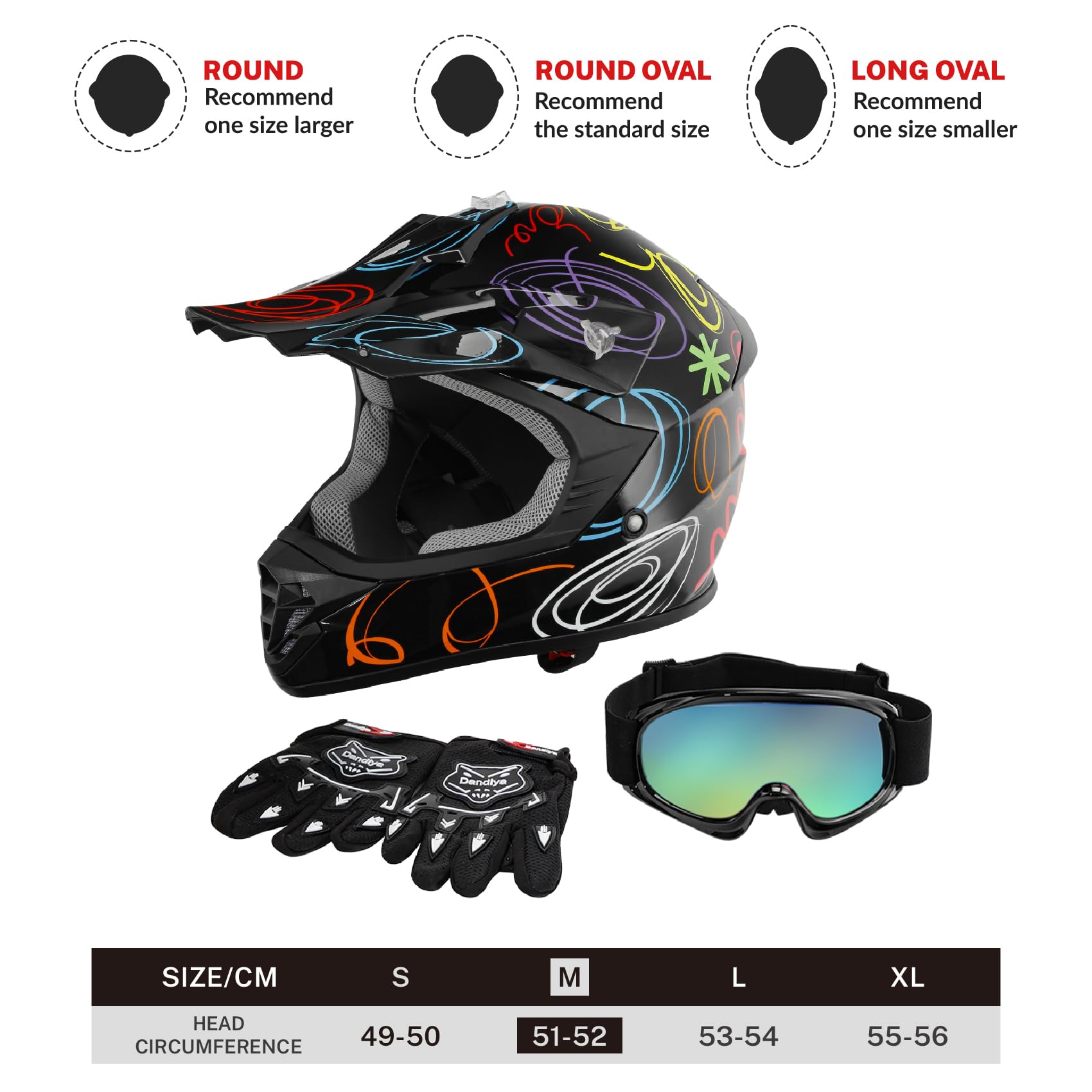 Tct-Motorparts Dot Youth Kids Motocross Atv Helmets Offroad Street Dirt Bike Go-Kart Bmx Mx Full Face Helmet Black W/Graffiti Me