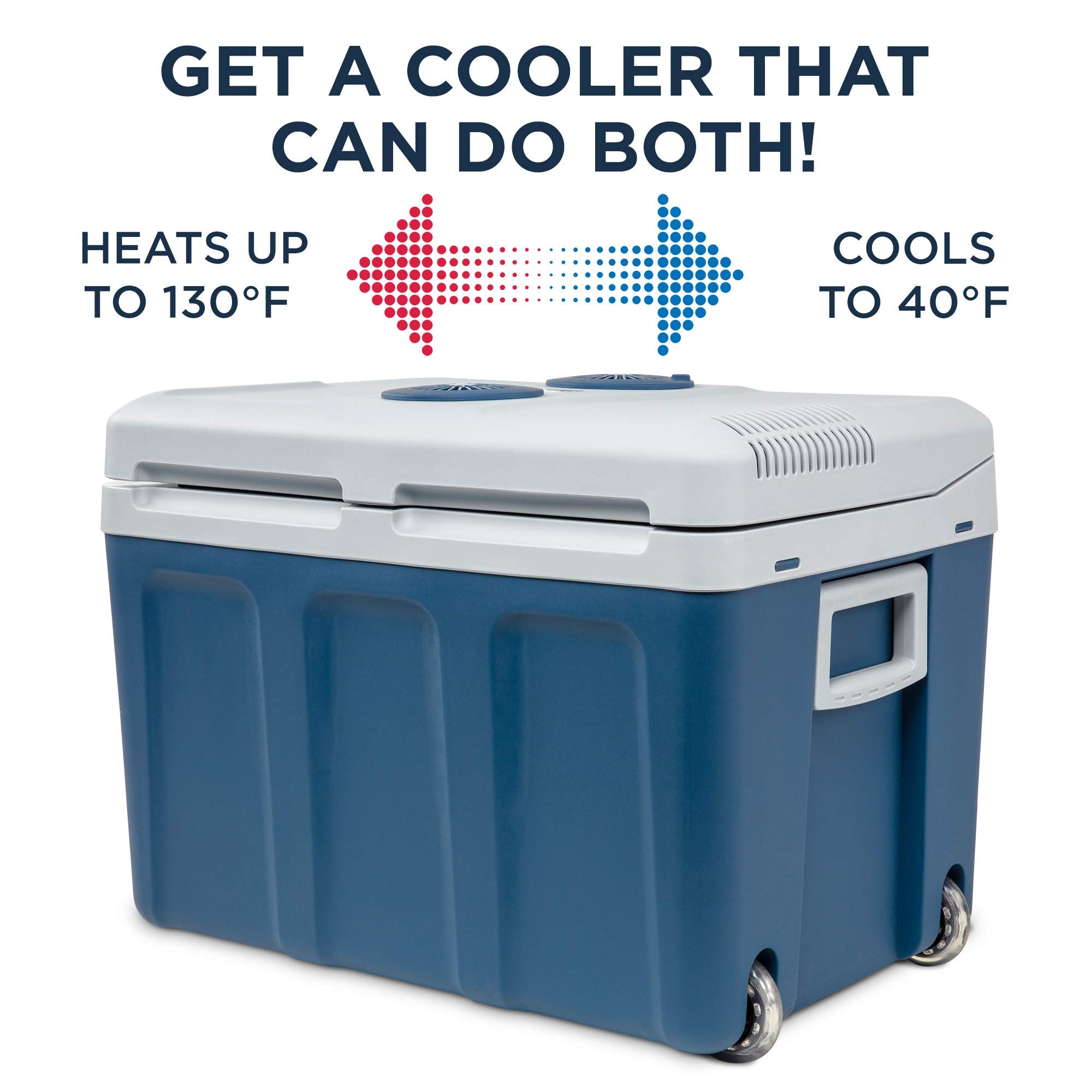 Ivation Electric Cooler & Warmer With Wheels & Handle |48 Quart (45 L) Portable Thermoelectric Fridge For Vehicles & Trucks| 110V Ac Home Power Cord & 12V Car Adapter For Camping, Travel & Picnics