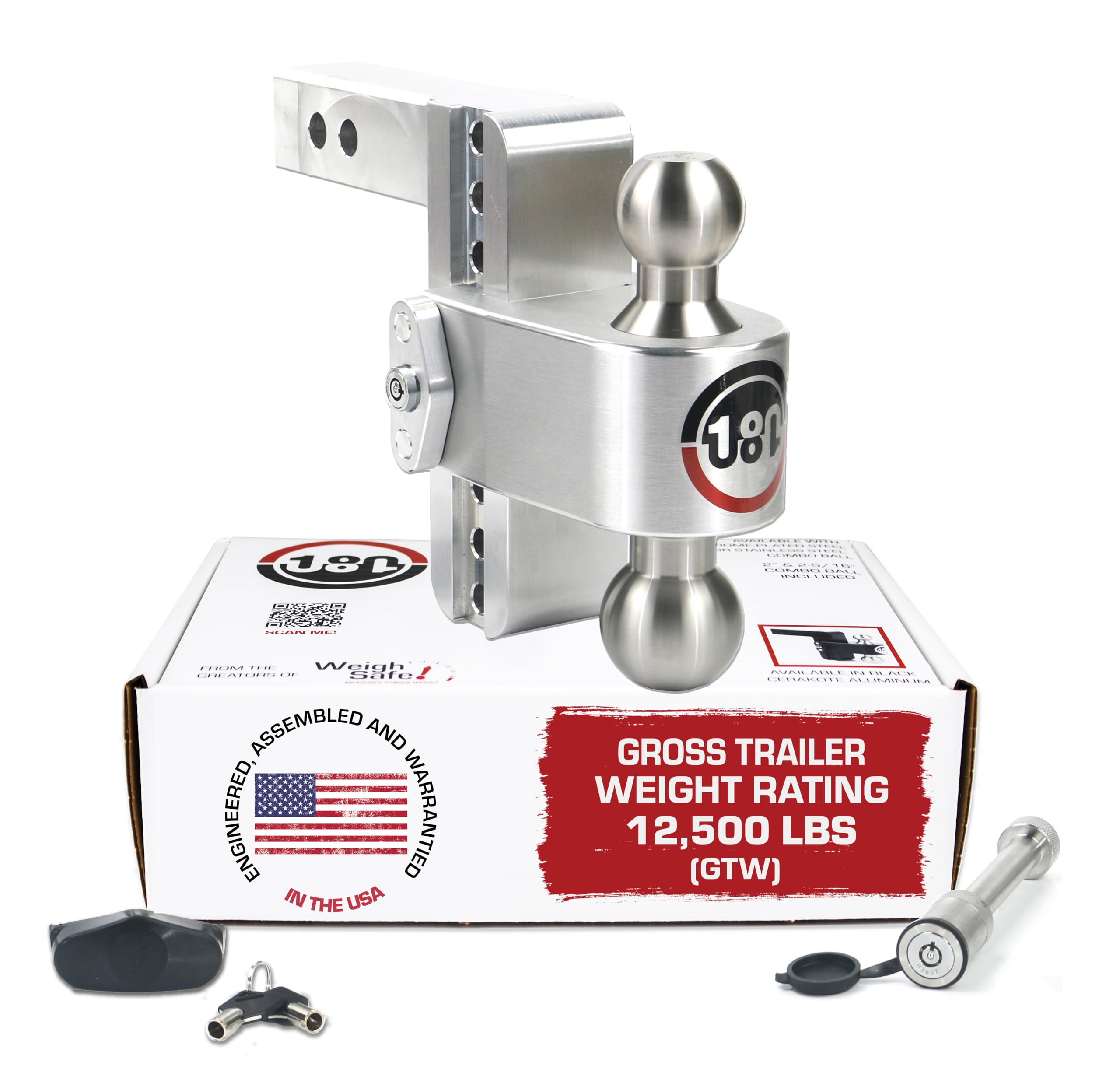 Weigh Safe Adjustable Trailer Hitch Ball Mount, 6 Adjustable Drop Hitch for 2 Receiver w/ 2 pc Keyed Alike Lock Set, Heavy Duty 